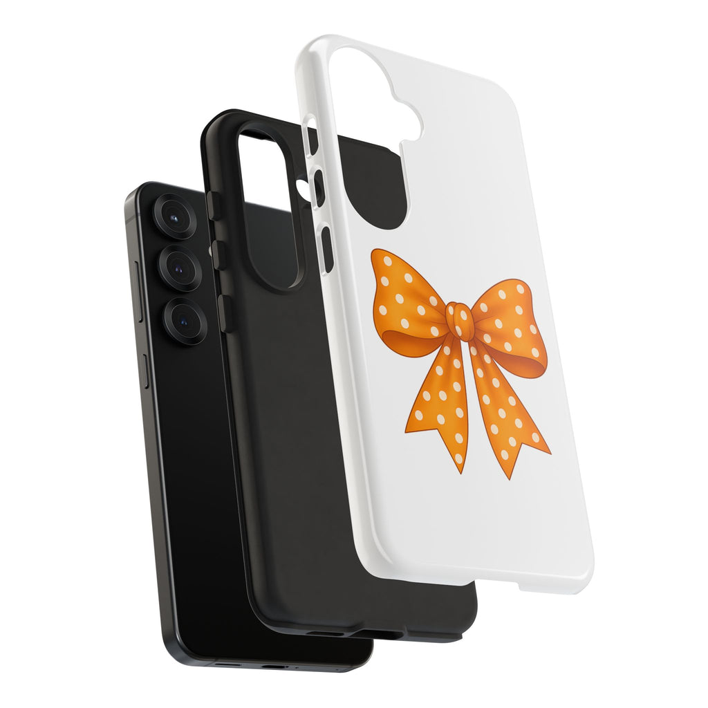 Stylish Phone Case - Orange and White Polka Dot Bow - Tough Cases