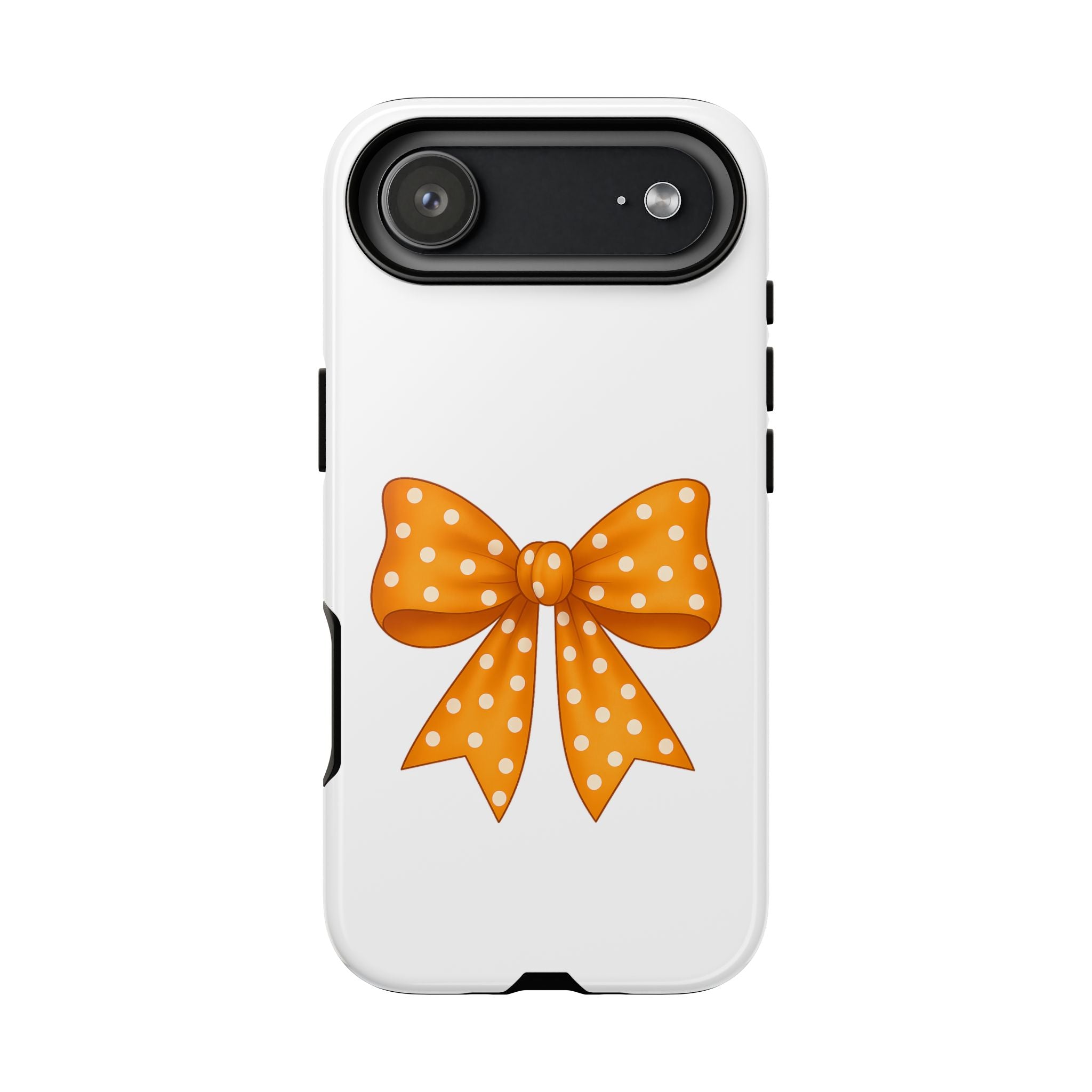 Stylish Phone Case - Orange and White Polka Dot Bow - Tough Cases
