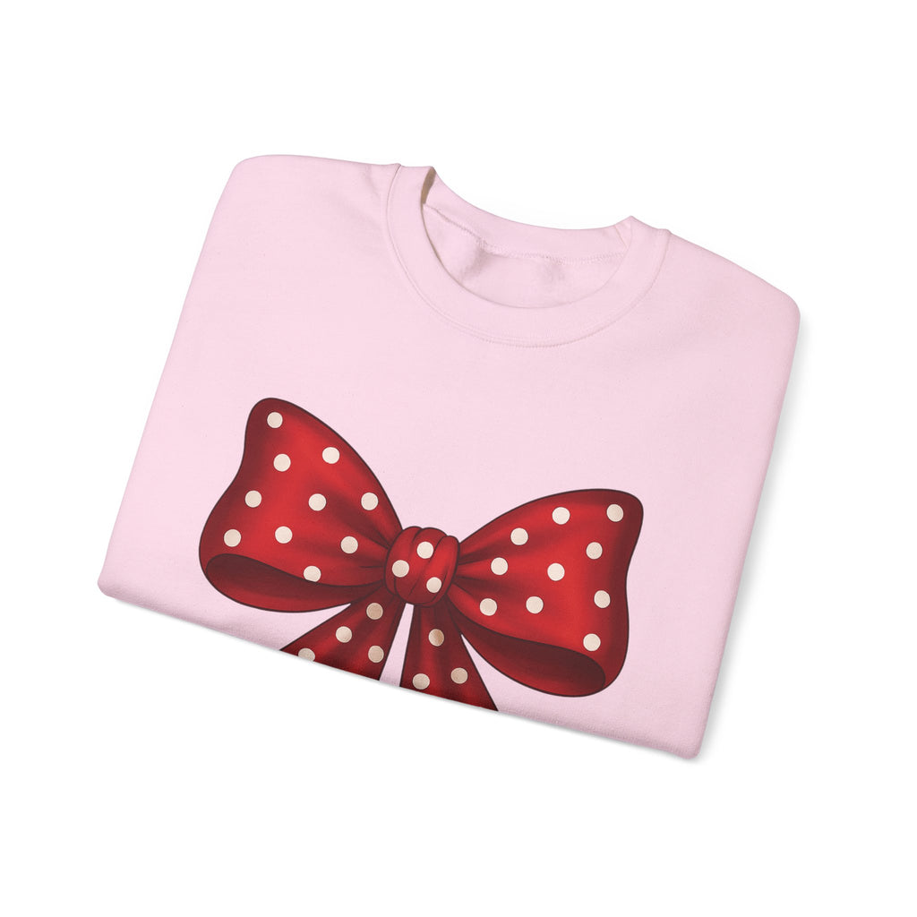Christmas Polka Dot Bow Sweater, Cute Unisex Crewneck, Christmas Gift, Bow Sweatshirt, Red and White Bow