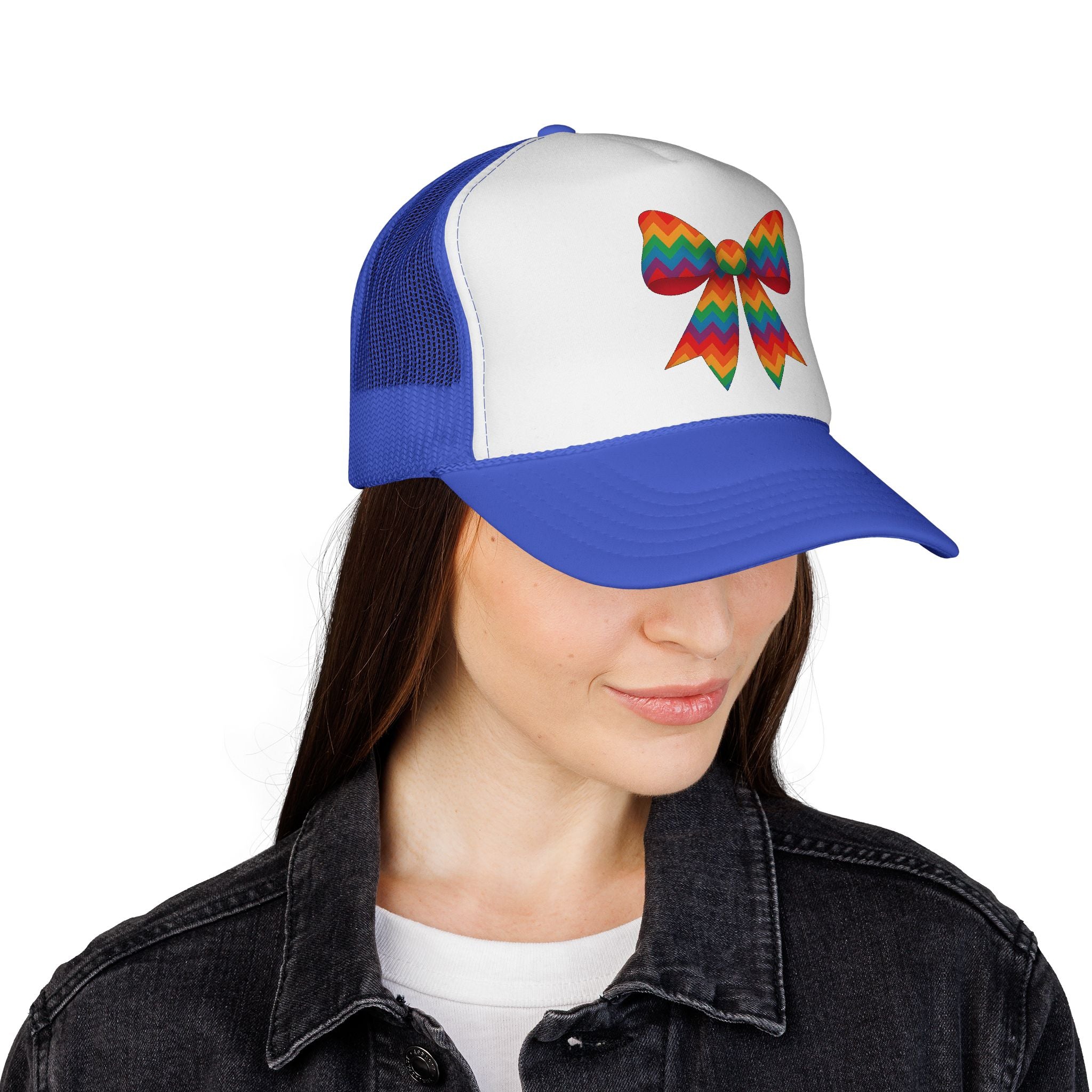 Charming Bow Trucker Cap | Cute Accessory for Everyday Wear, Gift for Birthdays, Cute Trucker Hat, Rainbow Bow Hat