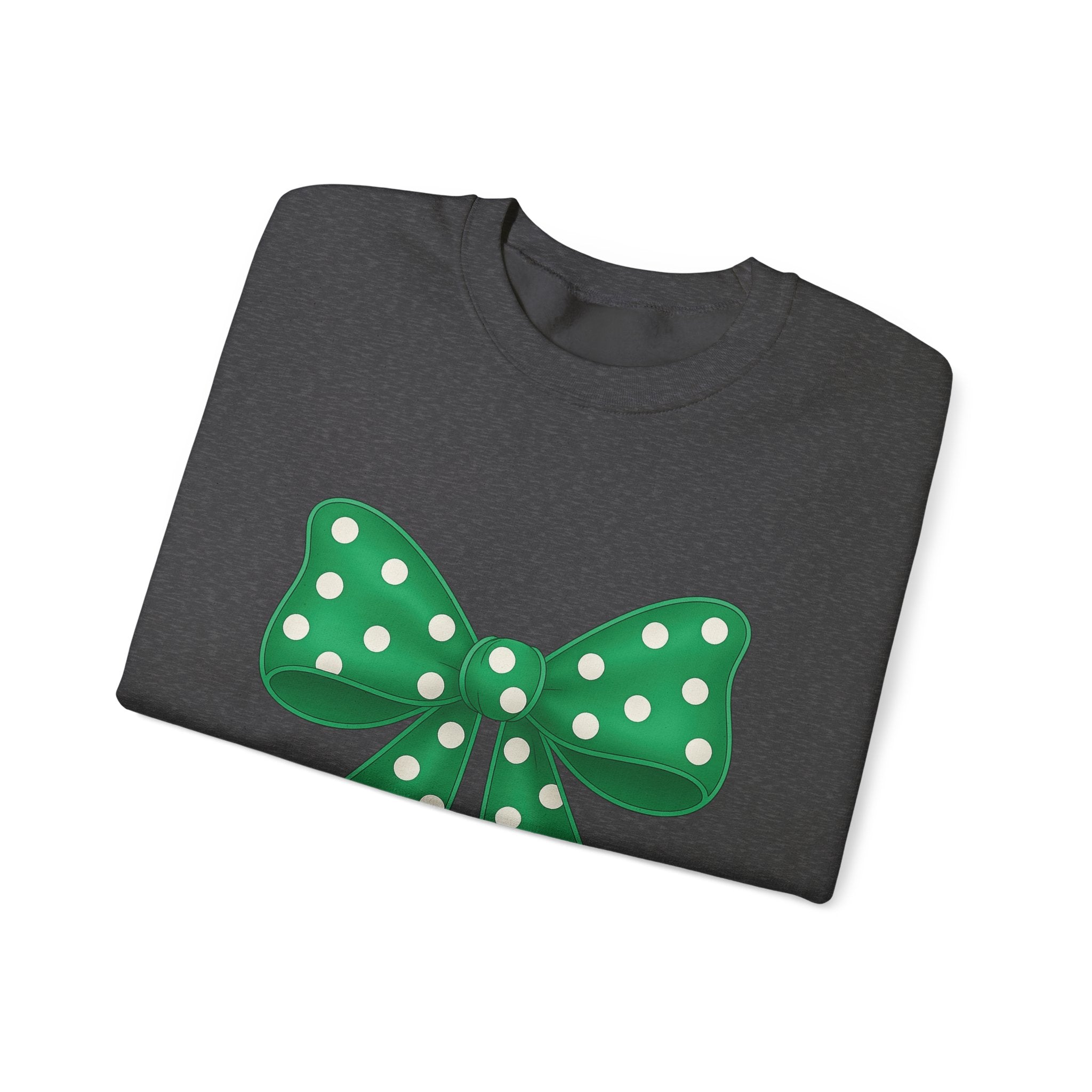 Green and White Polka Dot Bow Sweatshirt for Girls, Cute Unisex Crewneck, Birthday Gift, Bow Sweatshirt,