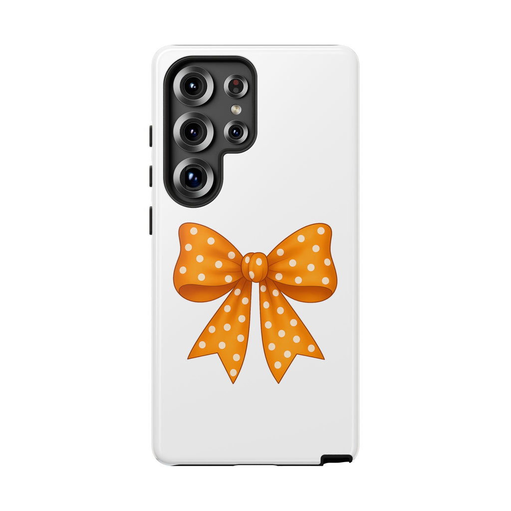 Stylish Phone Case - Orange and White Polka Dot Bow - Tough Cases
