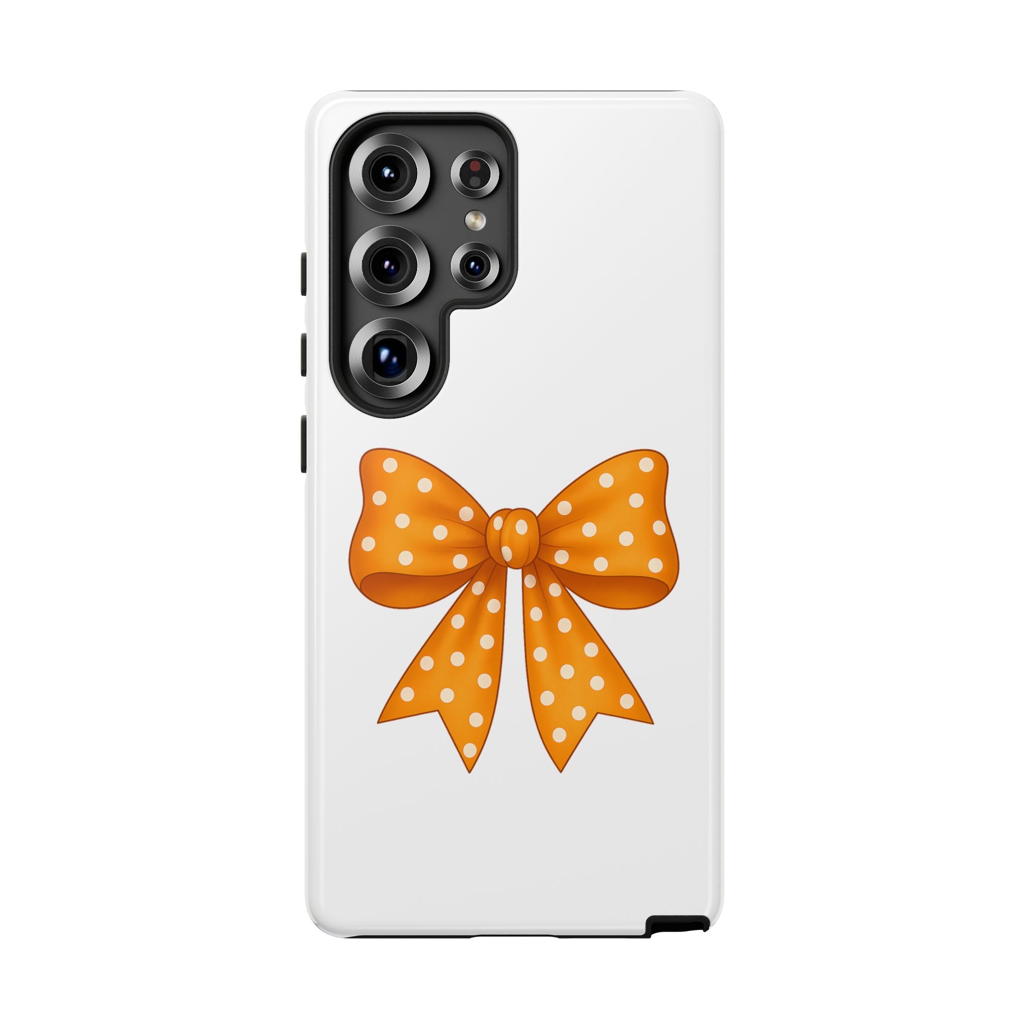 Stylish Phone Case - Orange and White Polka Dot Bow - Tough Cases