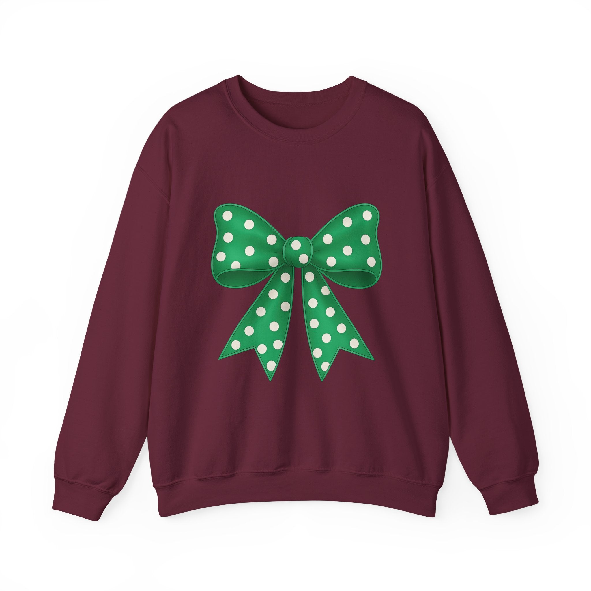 Christmas Polka Dot Bow Sweater, Cute Unisex Crewneck, Christmas Gift, Bow Sweatshirt, Greenand White Bow