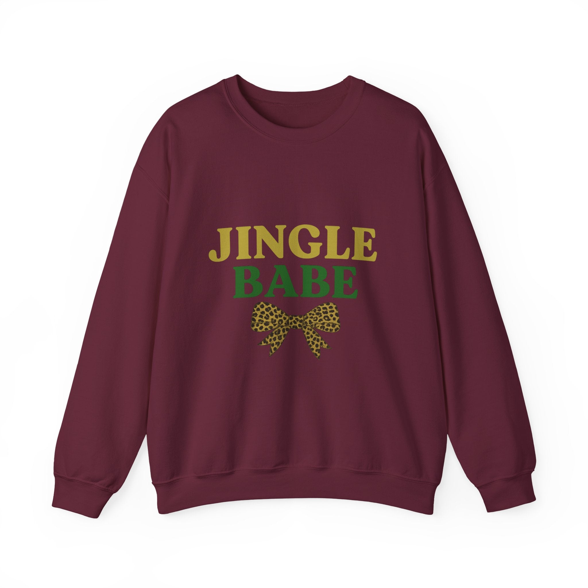 Jingle Babe Christmas Sweatshirt - Christmas Fashion, Cozy Gift, Christmas Apparel, Christmas Decor, Christmas Outfit, Leopard Bow
