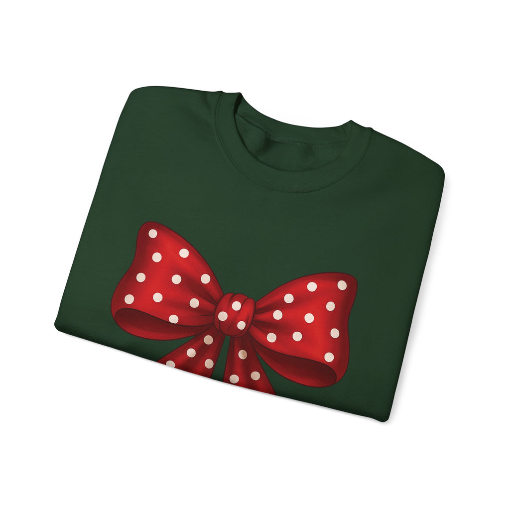Christmas Polka Dot Bow Sweater, Cute Unisex Crewneck, Christmas Gift, Bow Sweatshirt, Red and White Bow