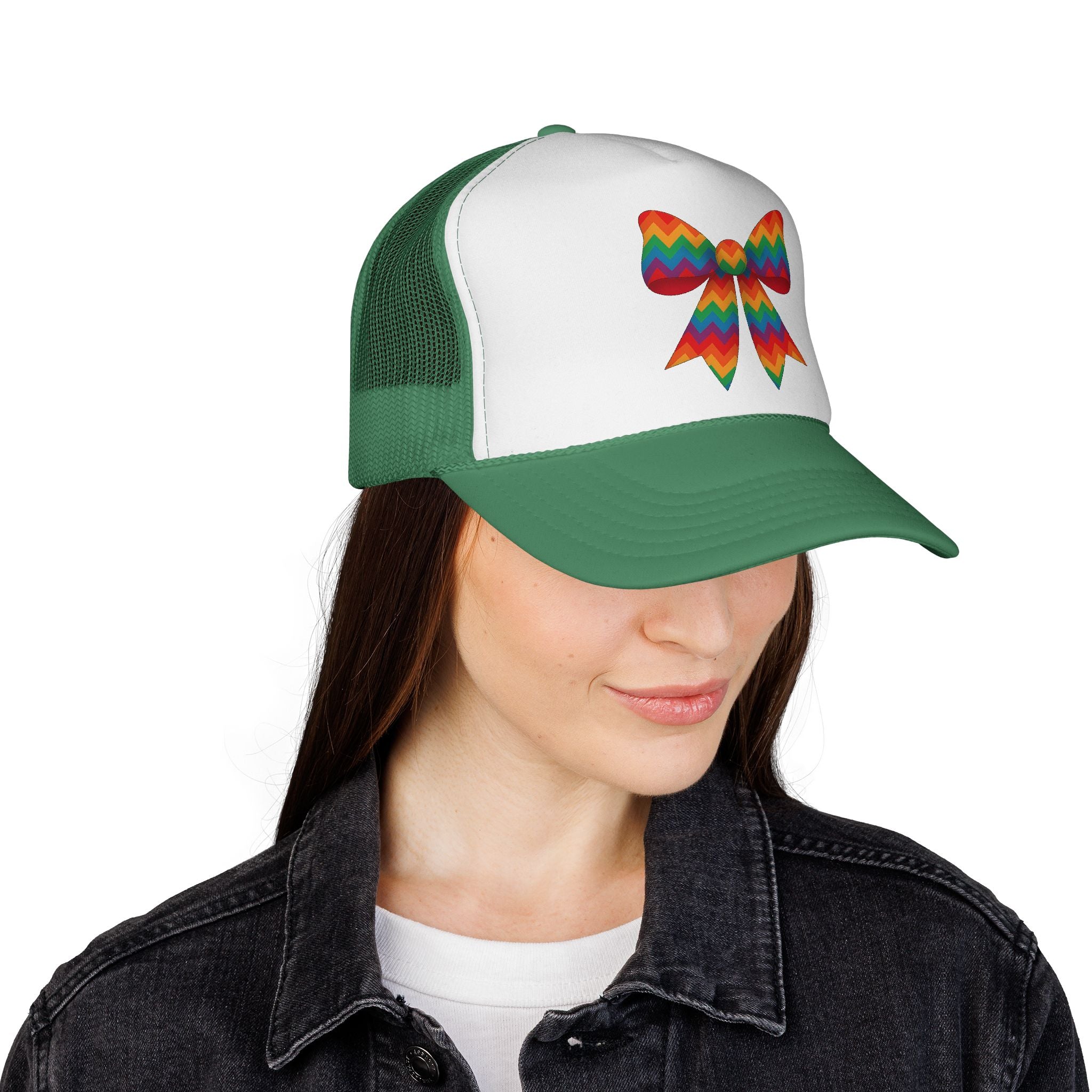 Charming Bow Trucker Cap | Cute Accessory for Everyday Wear, Gift for Birthdays, Cute Trucker Hat, Rainbow Bow Hat