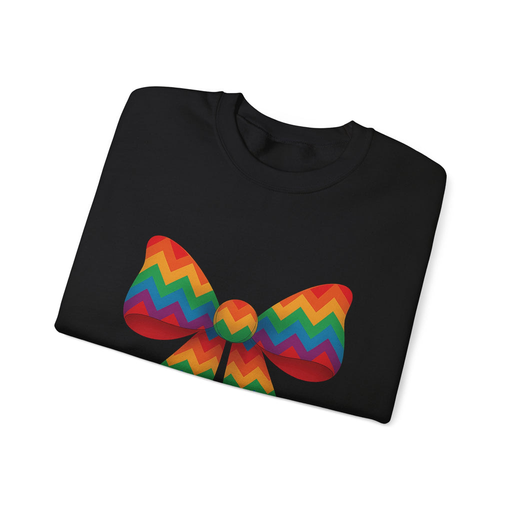 Rainbow Chevron Bow Sweatshirt for Girls, Cute Unisex Crewneck, Birthday Gift, Bow Sweatshirt,