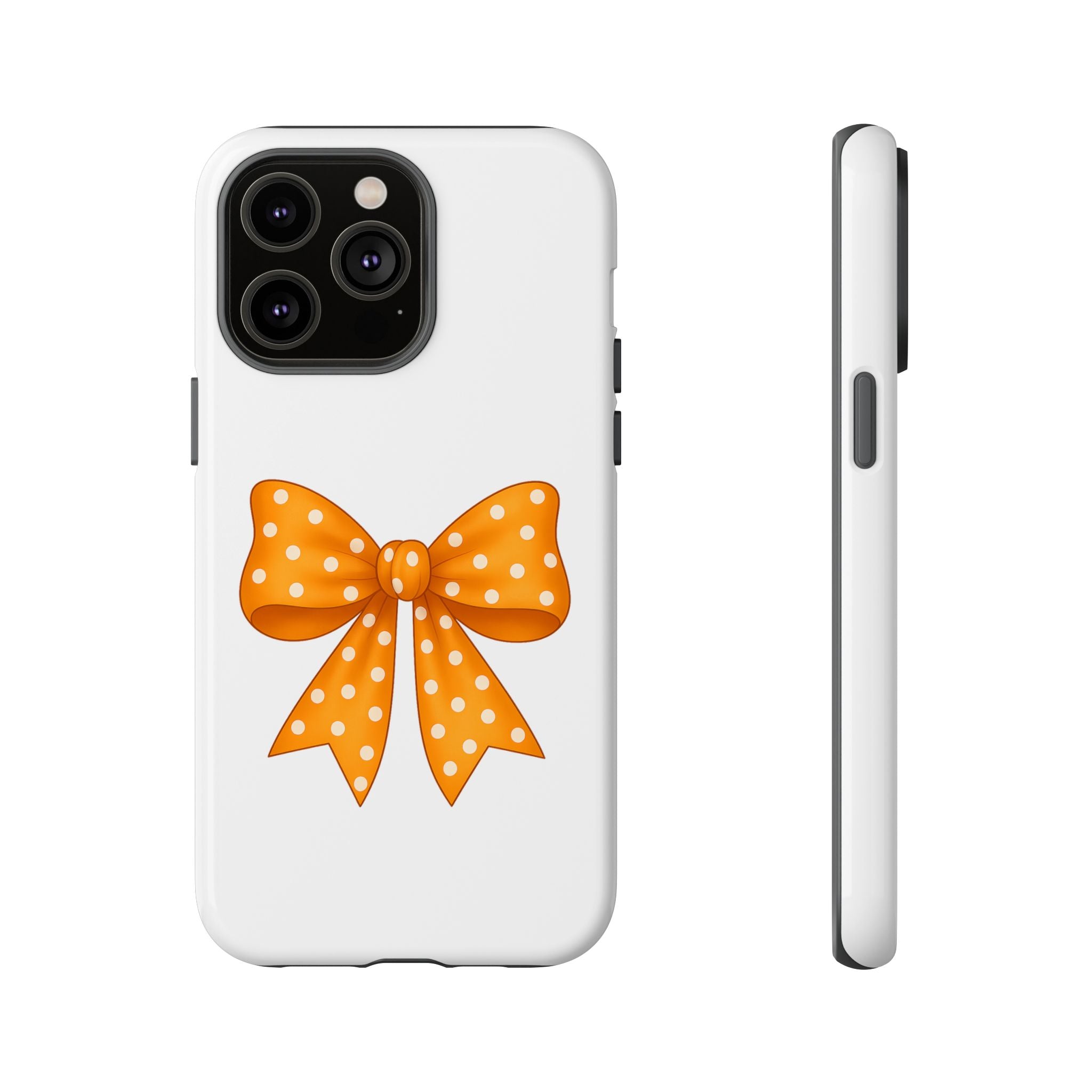Stylish Phone Case - Orange and White Polka Dot Bow - Tough Cases