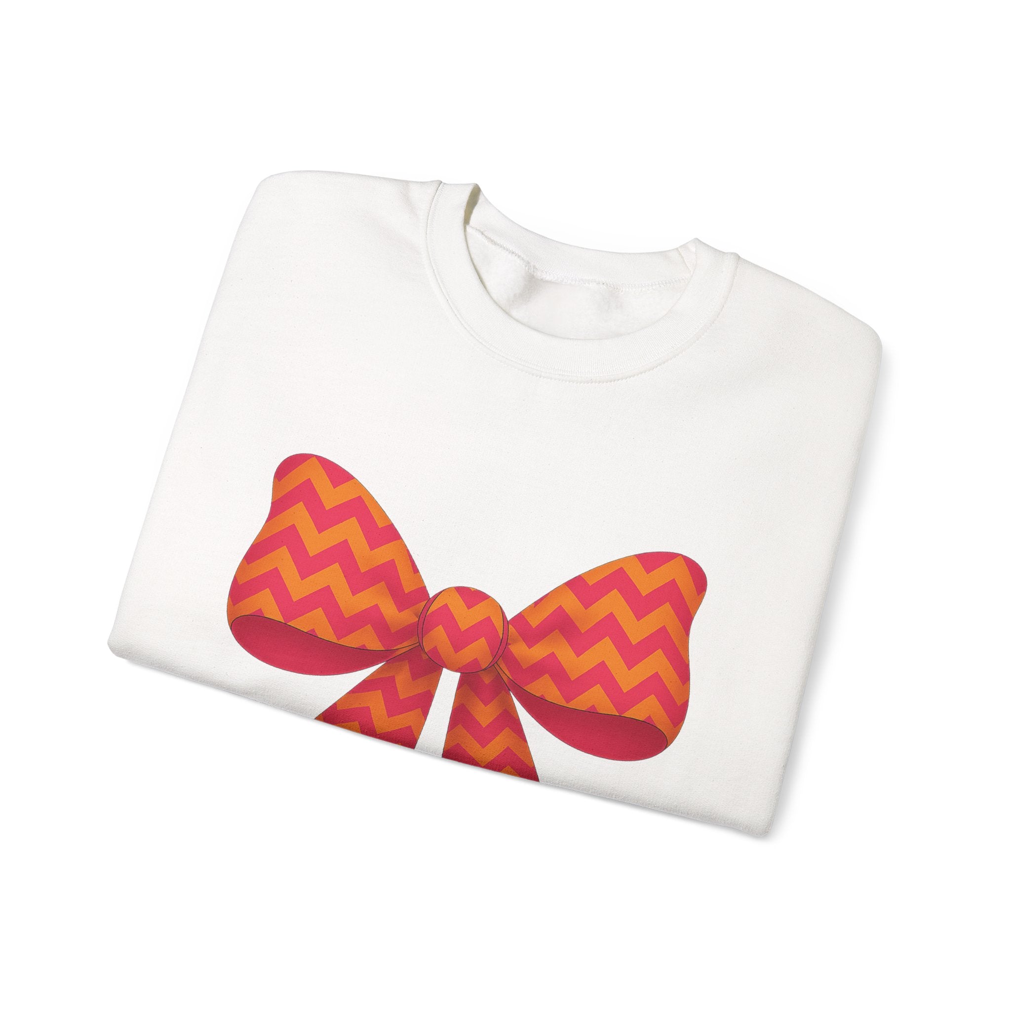 Orange and Pink Chevron Bow Sweatshirt, Cute Unisex Crewneck, Birthday Gift, Bow Sweatshirt, Bow Sweater