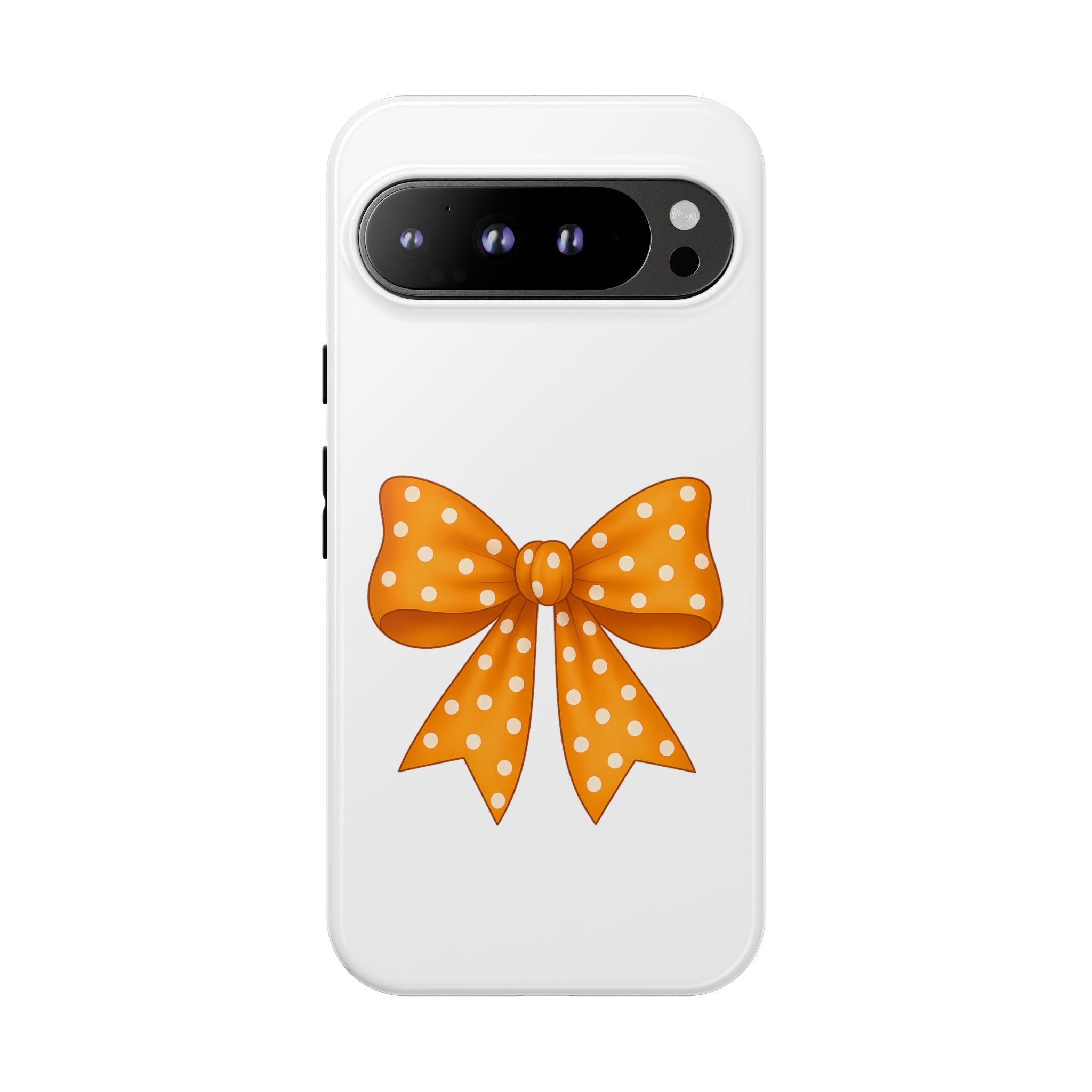 Stylish Phone Case - Orange and White Polka Dot Bow - Tough Cases