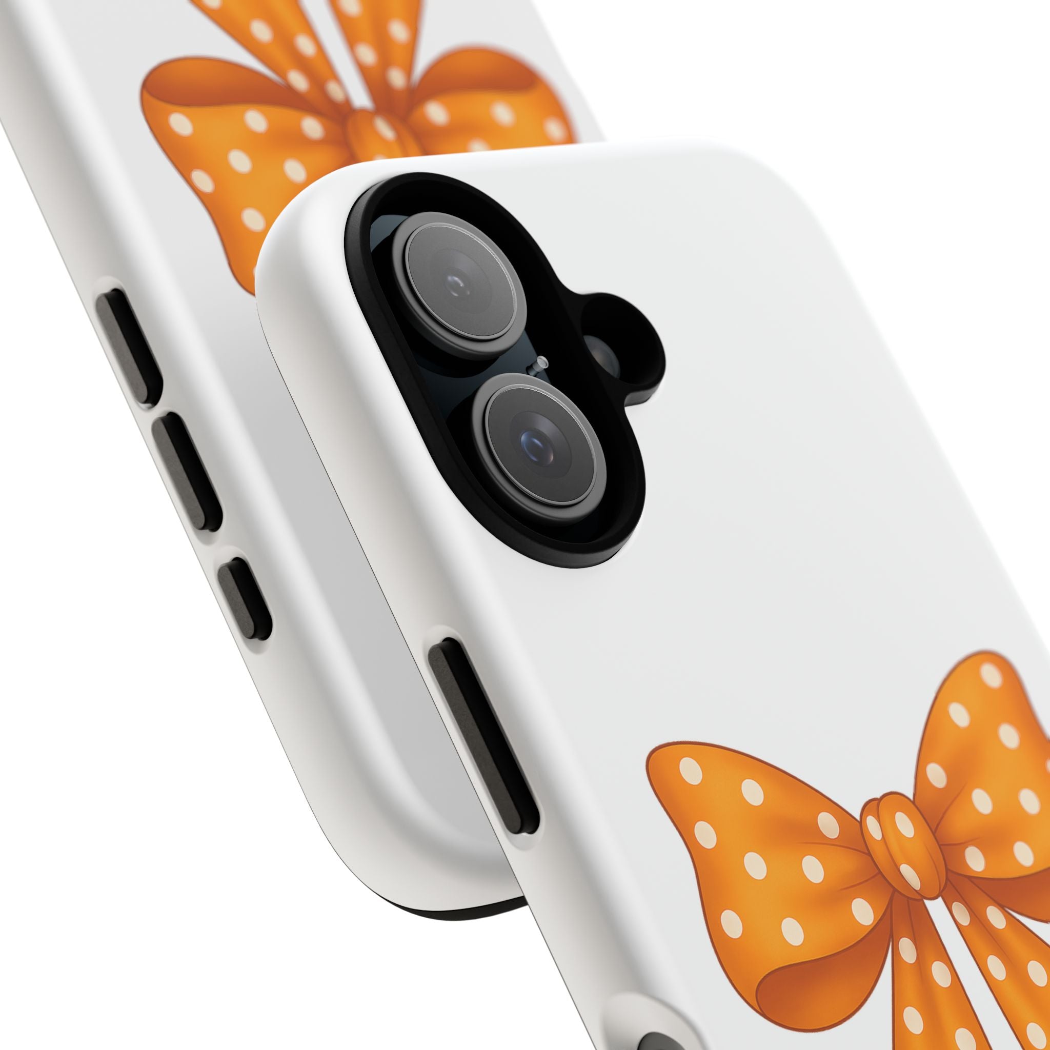 Stylish Phone Case - Orange and White Polka Dot Bow - Tough Cases