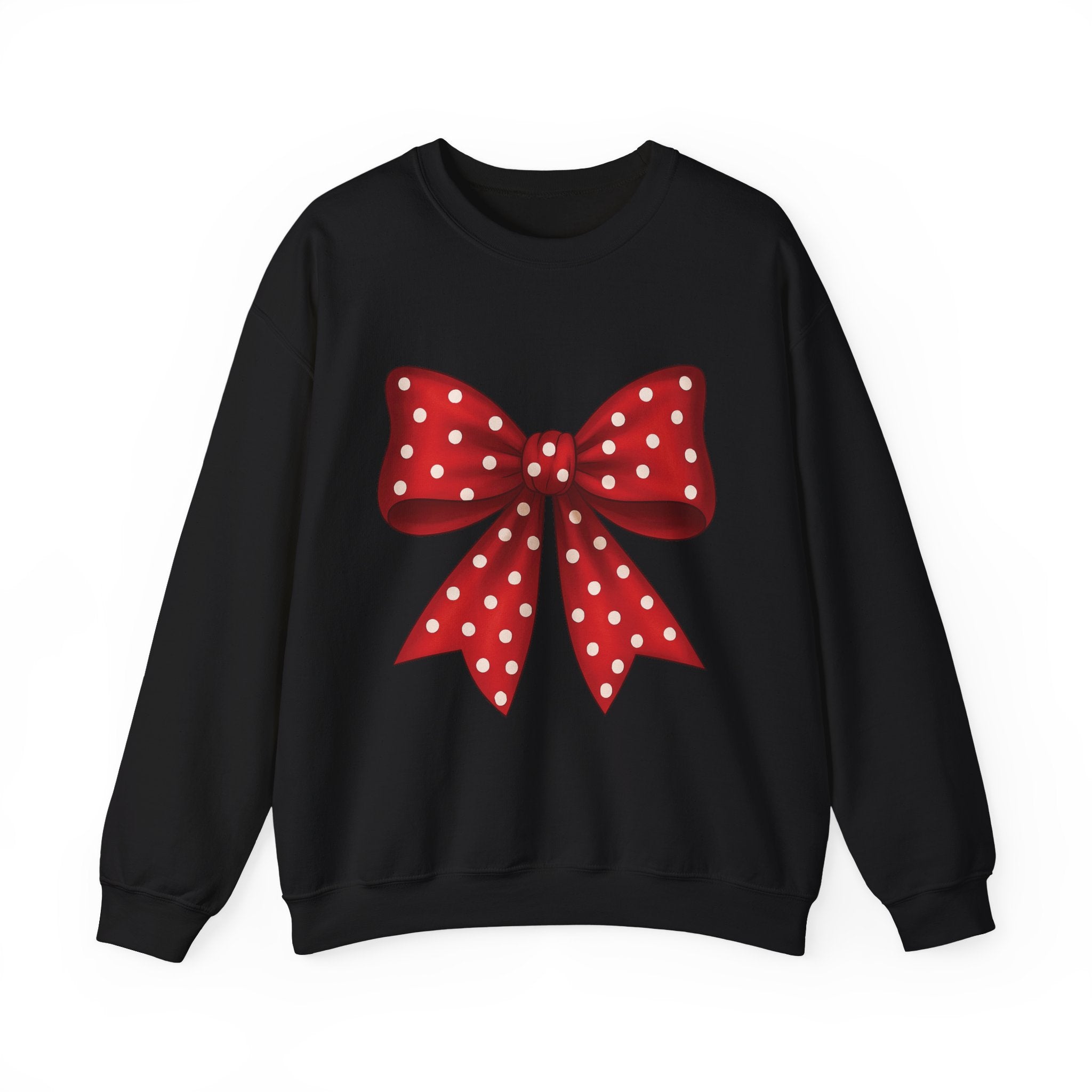 Christmas Polka Dot Bow Sweater, Cute Unisex Crewneck, Christmas Gift, Bow Sweatshirt, Red and White Bow
