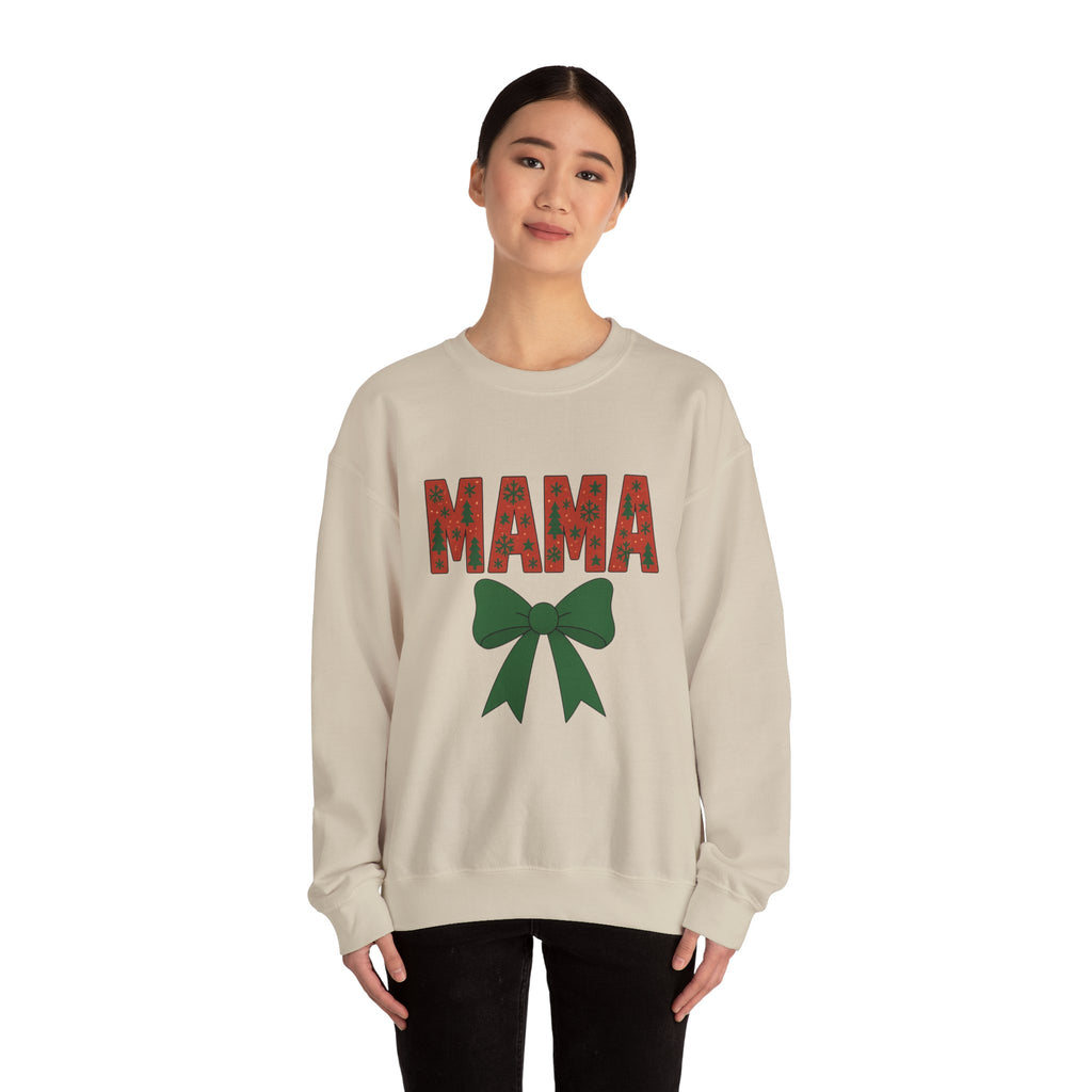 MAMA Christmas Bow Sweatshirt - Christmas Fashion, Cozy Gift, Christmas Apparel, Christmas Decor, Christmas Outfit,