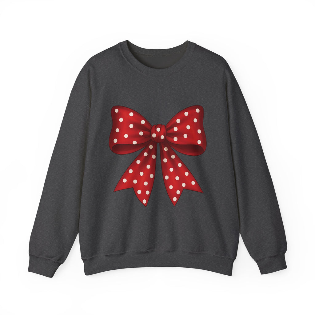 Christmas Polka Dot Bow Sweater, Cute Unisex Crewneck, Christmas Gift, Bow Sweatshirt, Red and White Bow