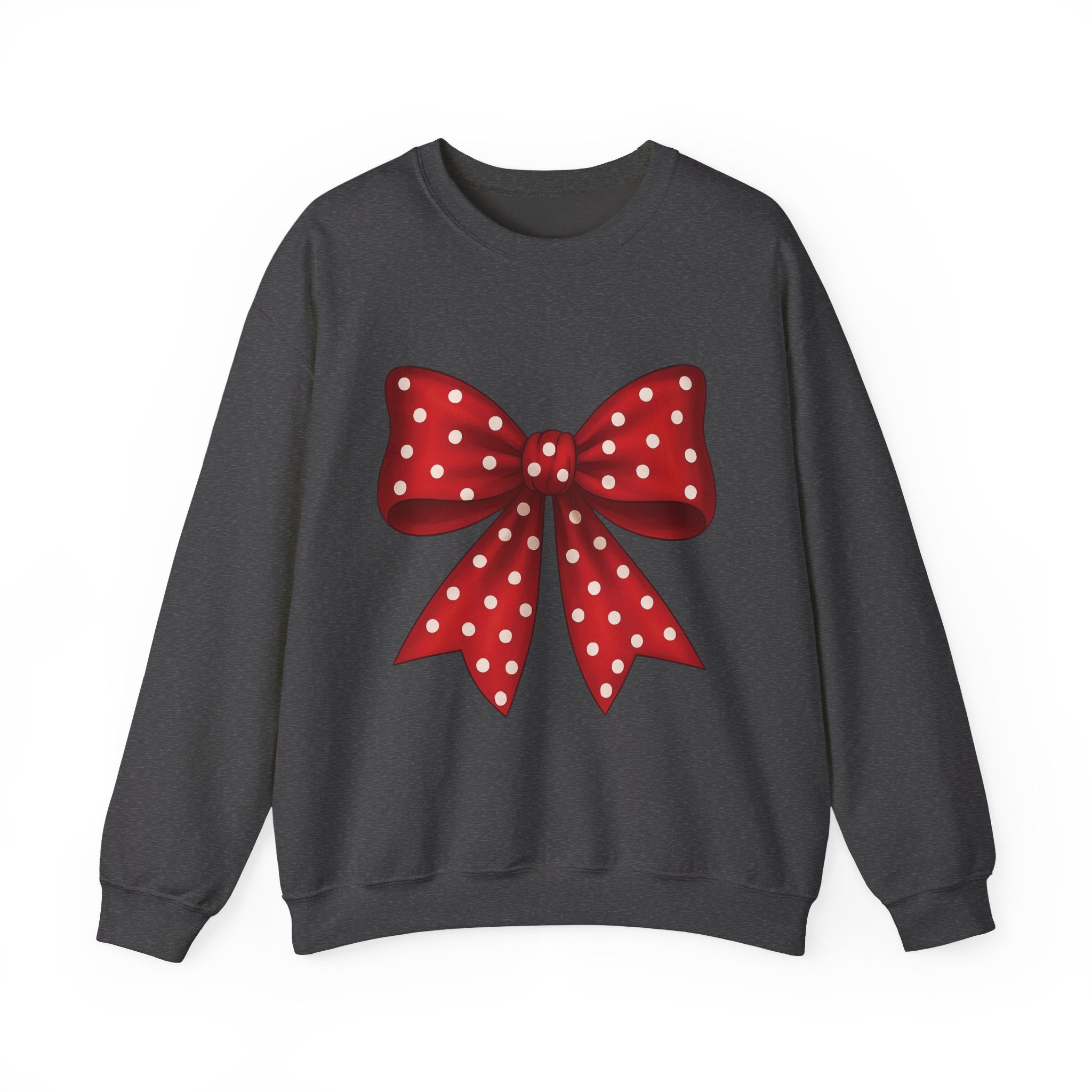 Christmas Polka Dot Bow Sweater, Cute Unisex Crewneck, Christmas Gift, Bow Sweatshirt, Red and White Bow