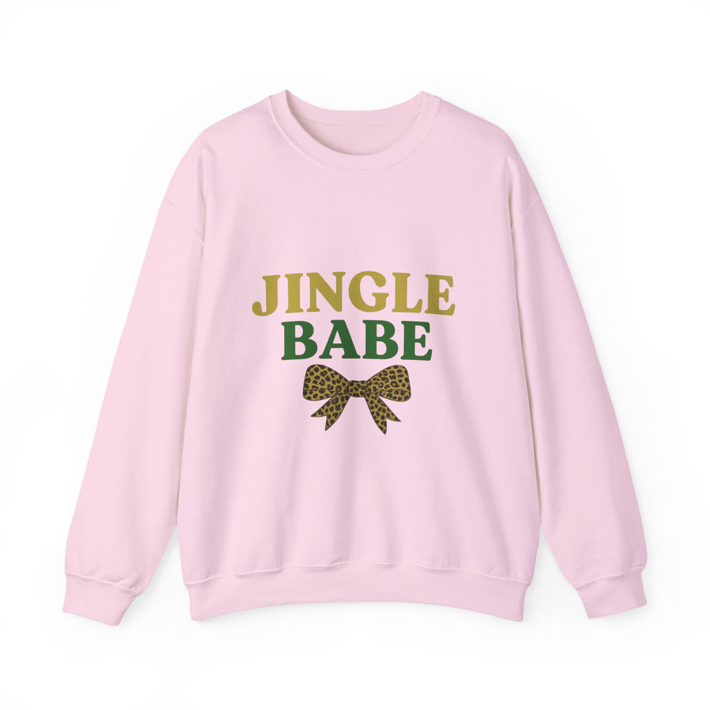 Jingle Babe Christmas Sweatshirt - Christmas Fashion, Cozy Gift, Christmas Apparel, Christmas Decor, Christmas Outfit, Leopard Bow