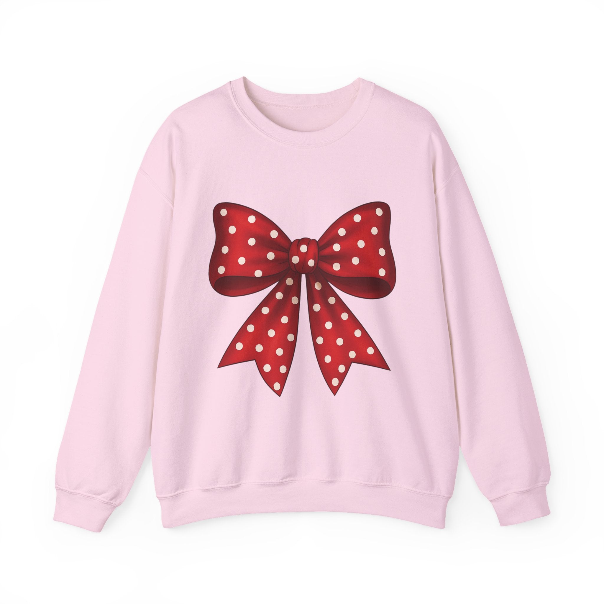 Christmas Polka Dot Bow Sweater, Cute Unisex Crewneck, Christmas Gift, Bow Sweatshirt, Red and White Bow