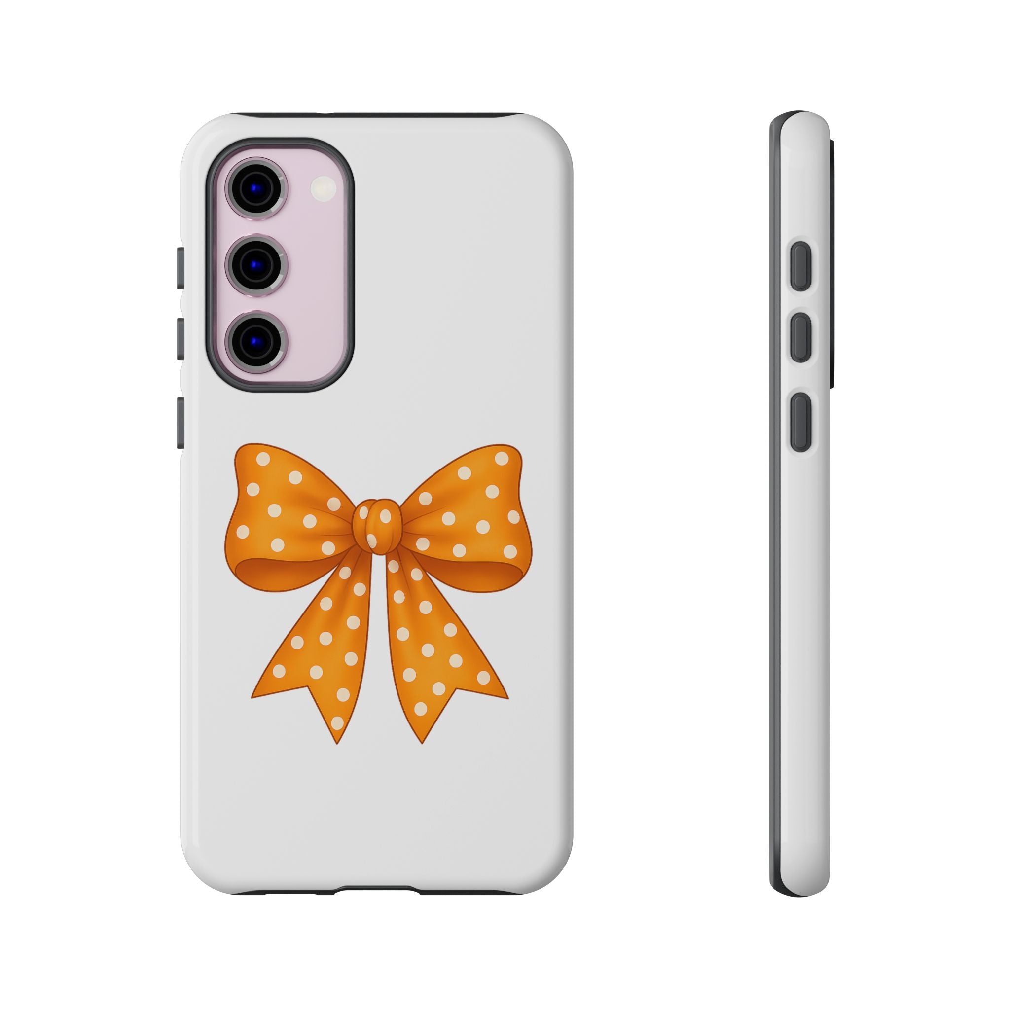 Stylish Phone Case - Orange and White Polka Dot Bow - Tough Cases