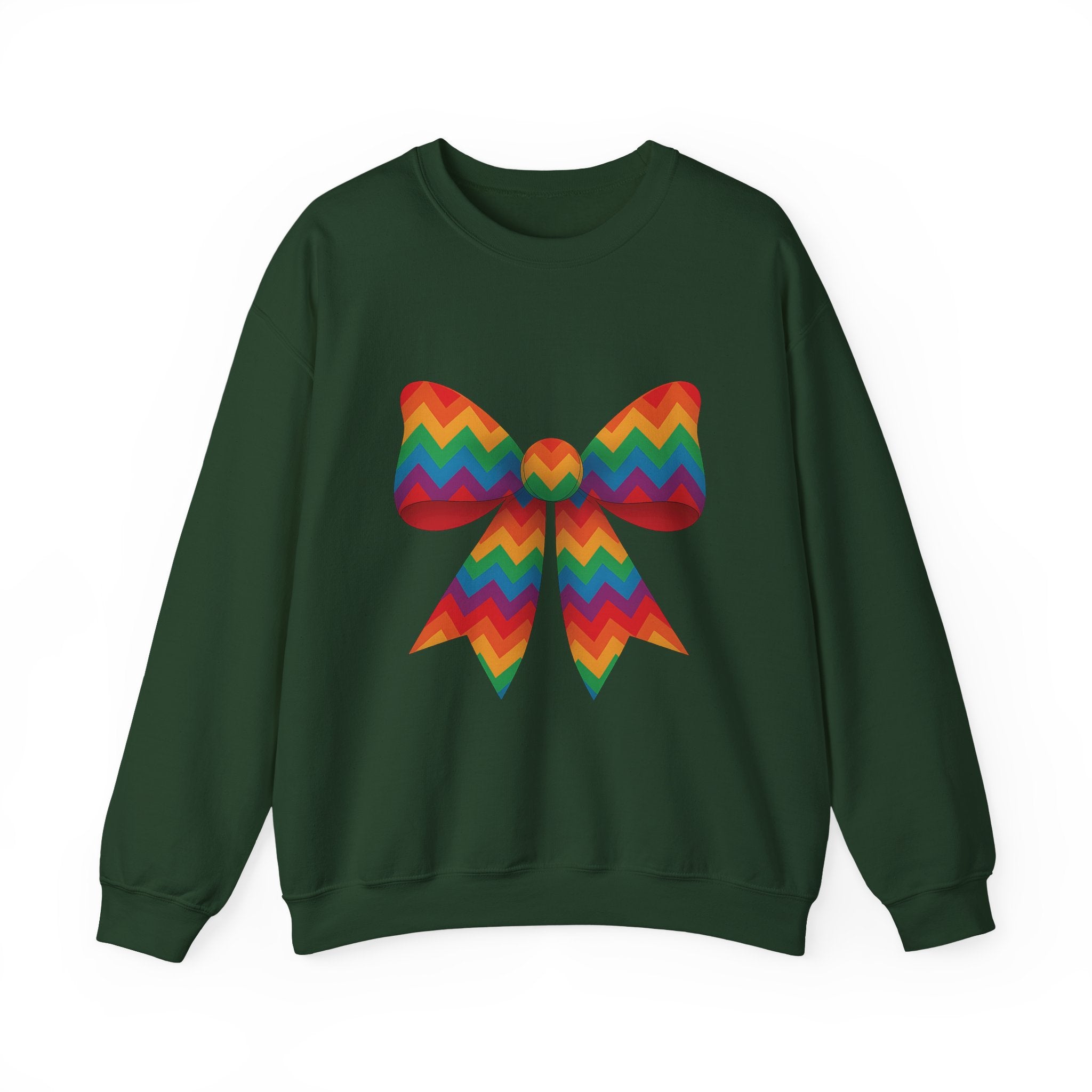 Rainbow Chevron Bow Sweatshirt for Girls, Cute Unisex Crewneck, Birthday Gift, Bow Sweatshirt,