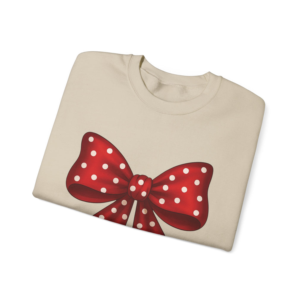 Christmas Polka Dot Bow Sweater, Cute Unisex Crewneck, Christmas Gift, Bow Sweatshirt, Red and White Bow
