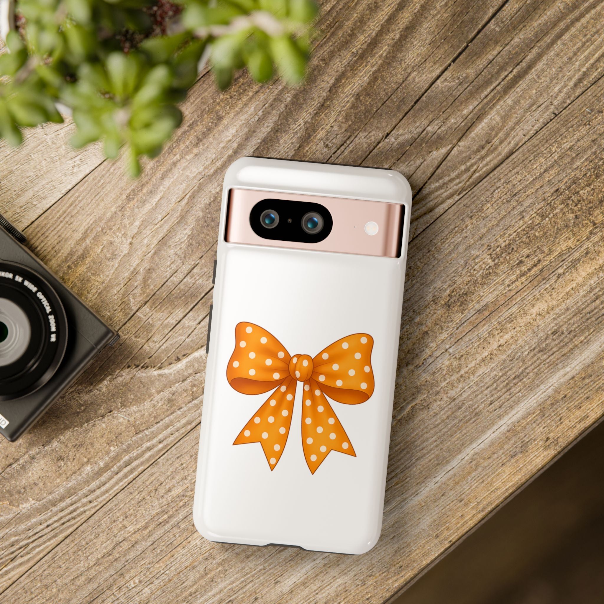 Stylish Phone Case - Orange and White Polka Dot Bow - Tough Cases