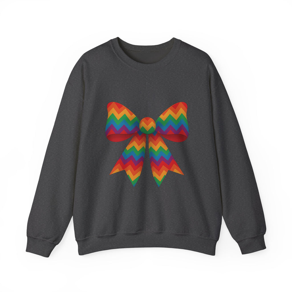 Rainbow Chevron Bow Sweatshirt for Girls, Cute Unisex Crewneck, Birthday Gift, Bow Sweatshirt,