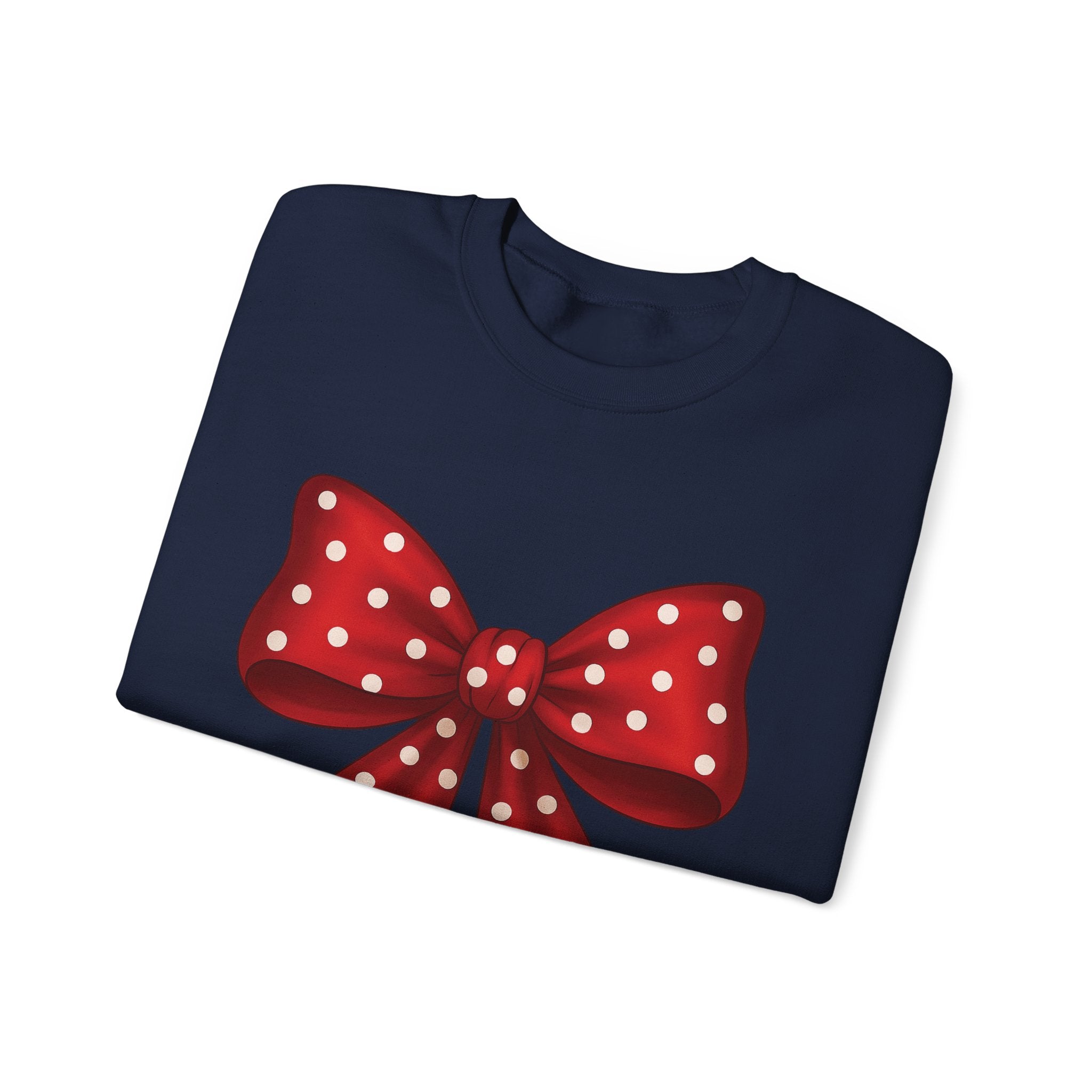 Christmas Polka Dot Bow Sweater, Cute Unisex Crewneck, Christmas Gift, Bow Sweatshirt, Red and White Bow