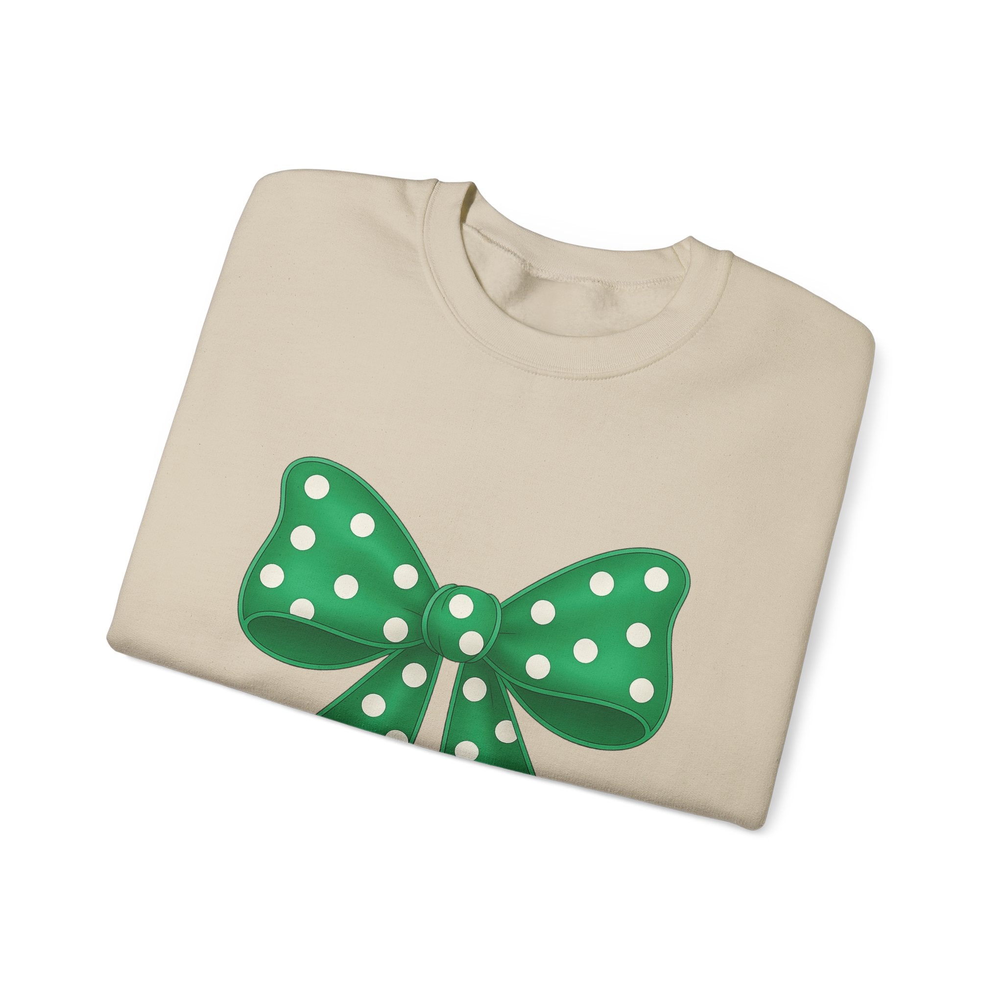 Green and White Polka Dot Bow Sweatshirt for Girls, Cute Unisex Crewneck, Birthday Gift, Bow Sweatshirt,
