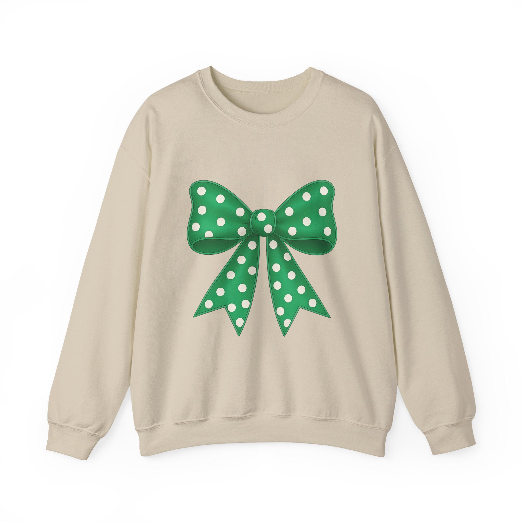 Green and White Polka Dot Bow Sweatshirt for Girls, Cute Unisex Crewneck, Birthday Gift, Bow Sweatshirt,
