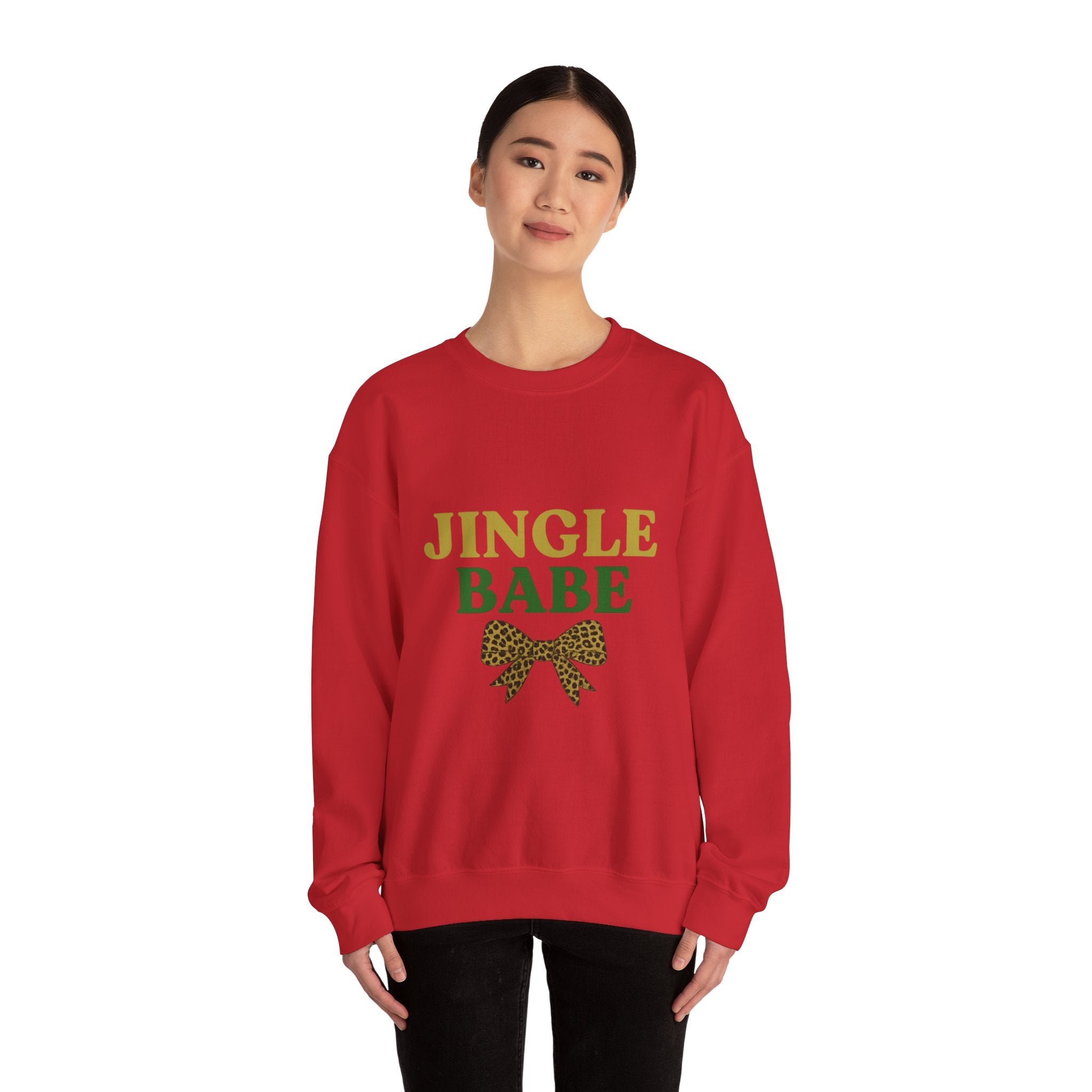 Jingle Babe Christmas Sweatshirt - Christmas Fashion, Cozy Gift, Christmas Apparel, Christmas Decor, Christmas Outfit, Leopard Bow