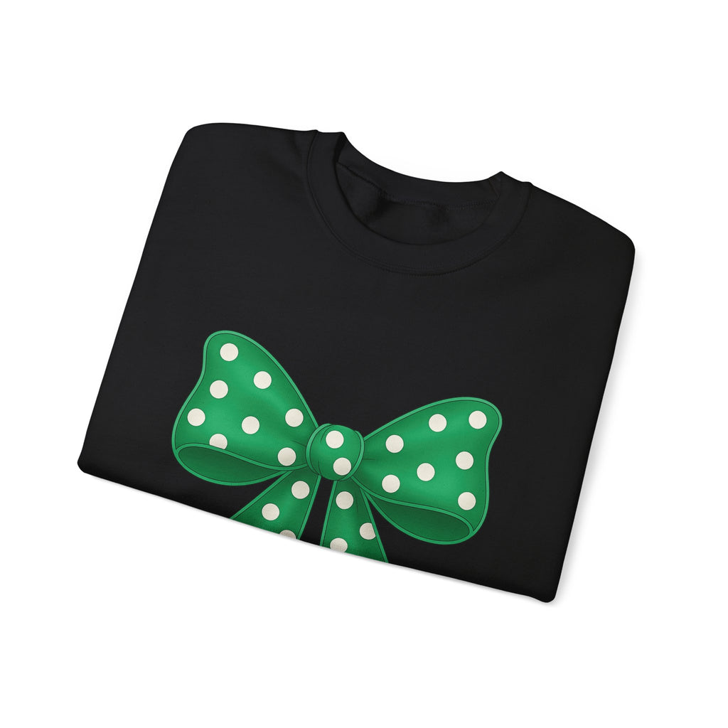 Christmas Polka Dot Bow Sweater, Cute Unisex Crewneck, Christmas Gift, Bow Sweatshirt, Greenand White Bow