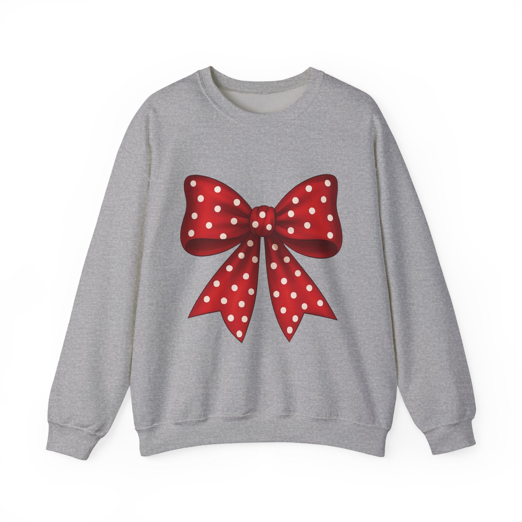 Christmas Polka Dot Bow Sweater, Cute Unisex Crewneck, Christmas Gift, Bow Sweatshirt, Red and White Bow