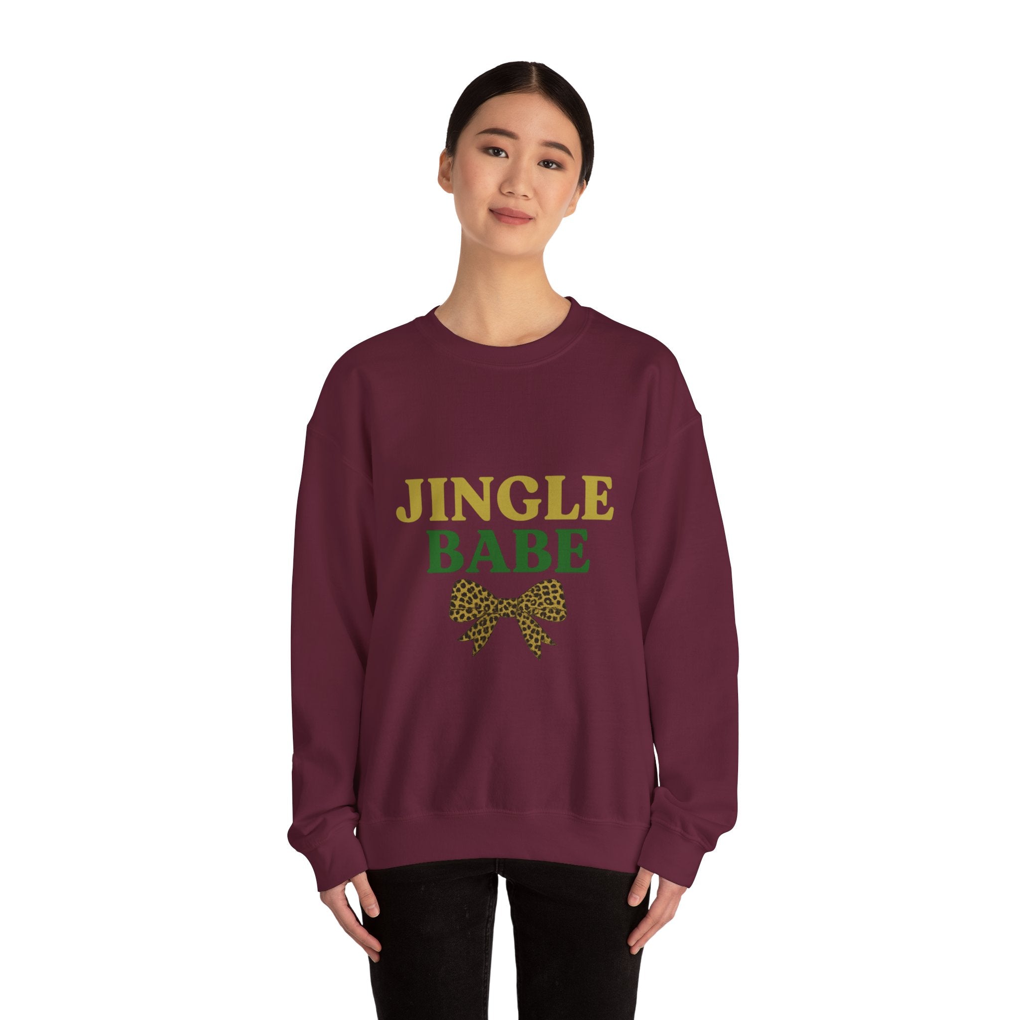 Jingle Babe Christmas Sweatshirt - Christmas Fashion, Cozy Gift, Christmas Apparel, Christmas Decor, Christmas Outfit, Leopard Bow