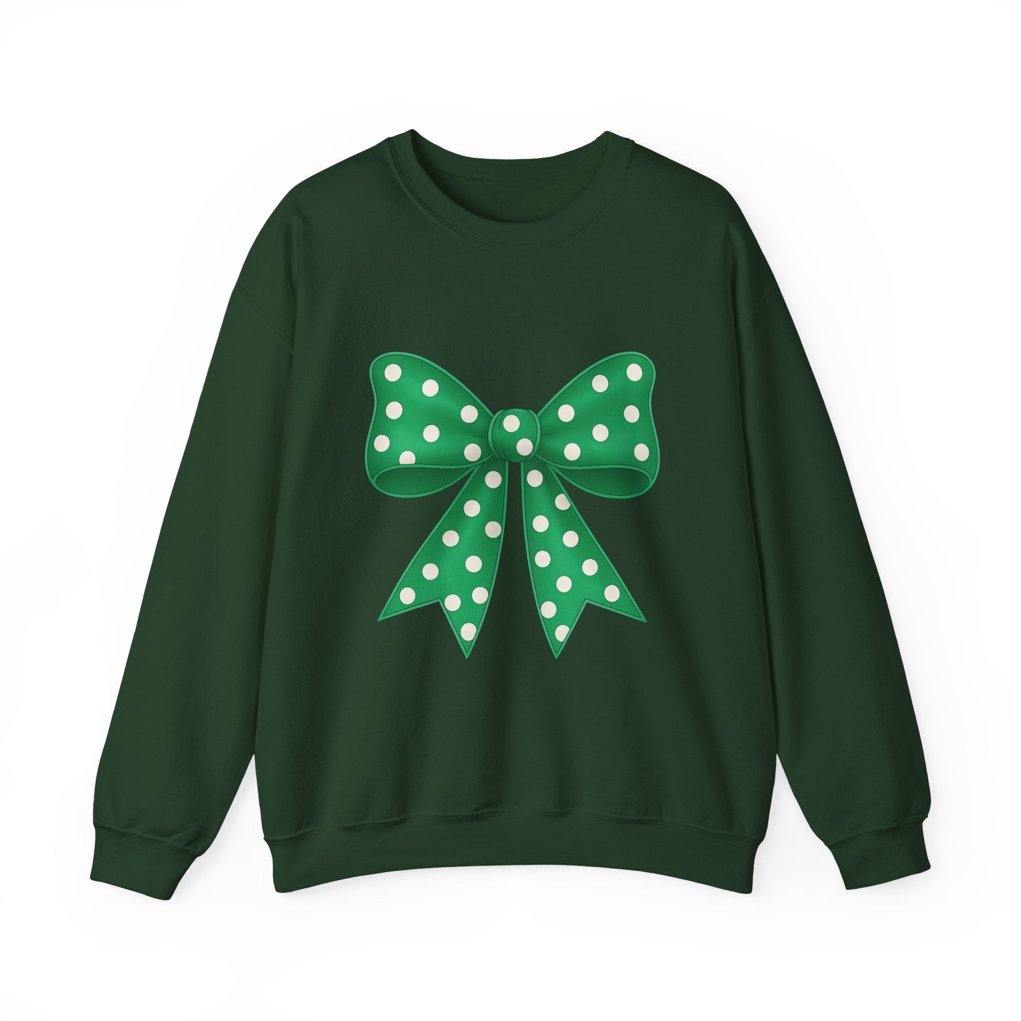 Christmas Polka Dot Bow Sweater, Cute Unisex Crewneck, Christmas Gift, Bow Sweatshirt, Greenand White Bow