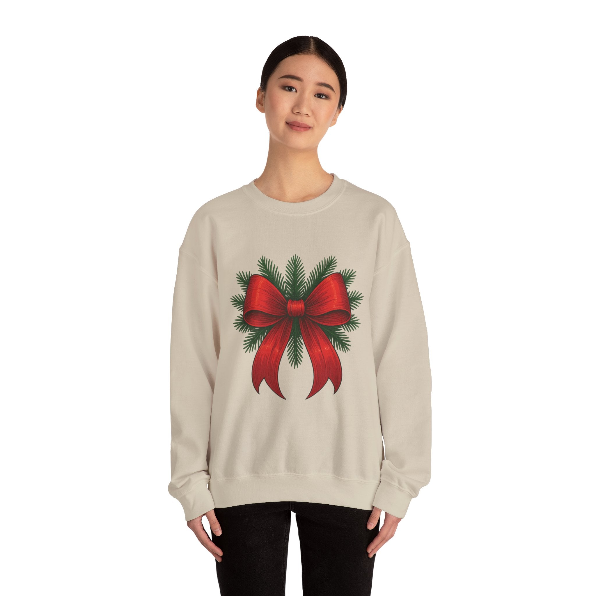 Red Christmas Bow Sweater, Cute Unisex Crewneck, Christmas Gift, Bow Sweatshirt, Holiday Sweatshirt