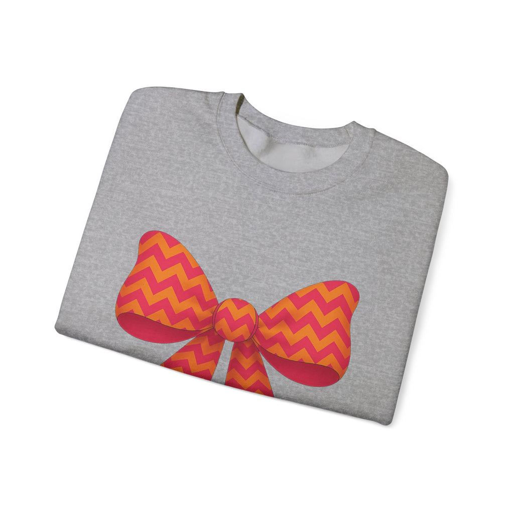 Orange and Pink Chevron Bow Sweatshirt, Cute Unisex Crewneck, Birthday Gift, Bow Sweatshirt, Bow Sweater