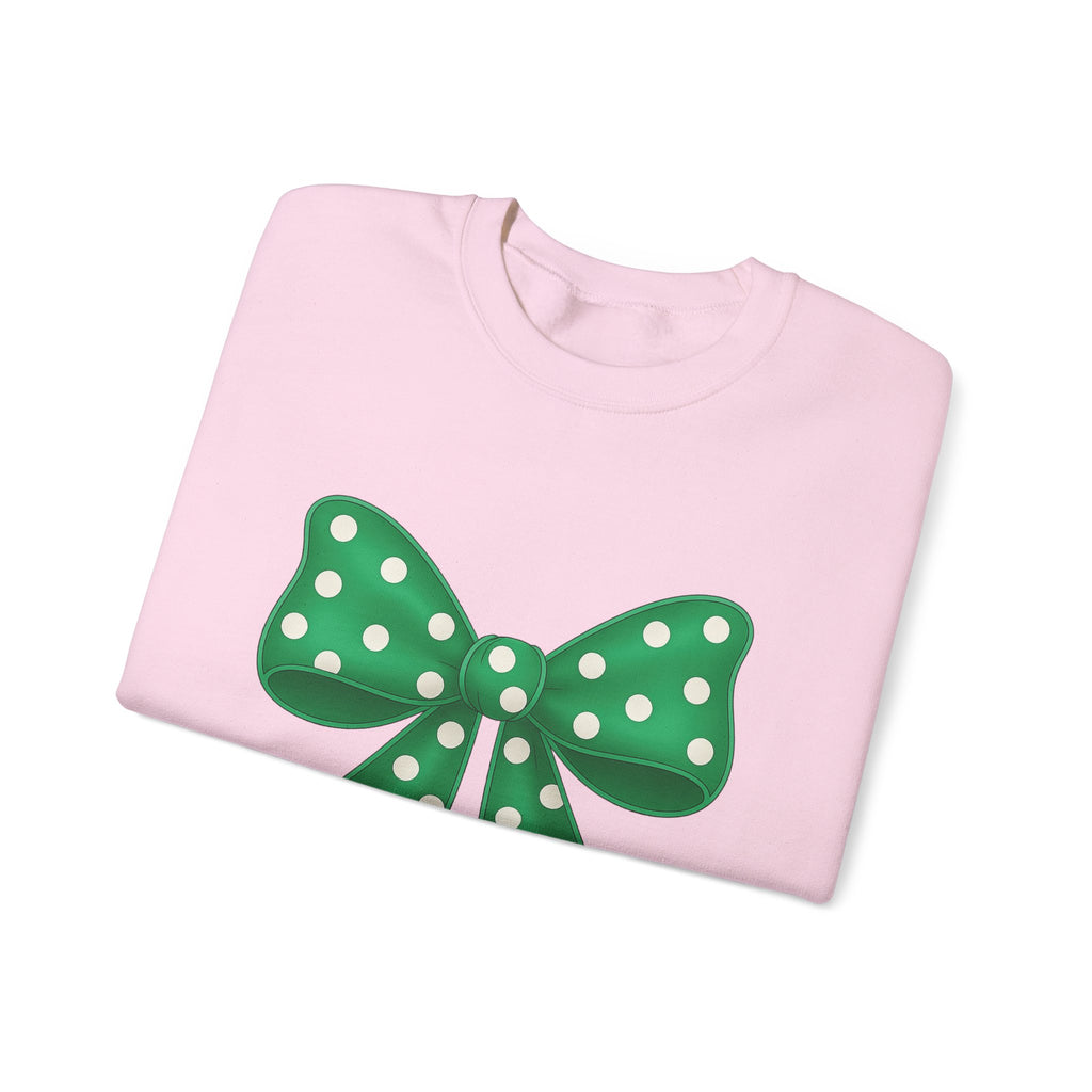 Christmas Polka Dot Bow Sweater, Cute Unisex Crewneck, Christmas Gift, Bow Sweatshirt, Greenand White Bow