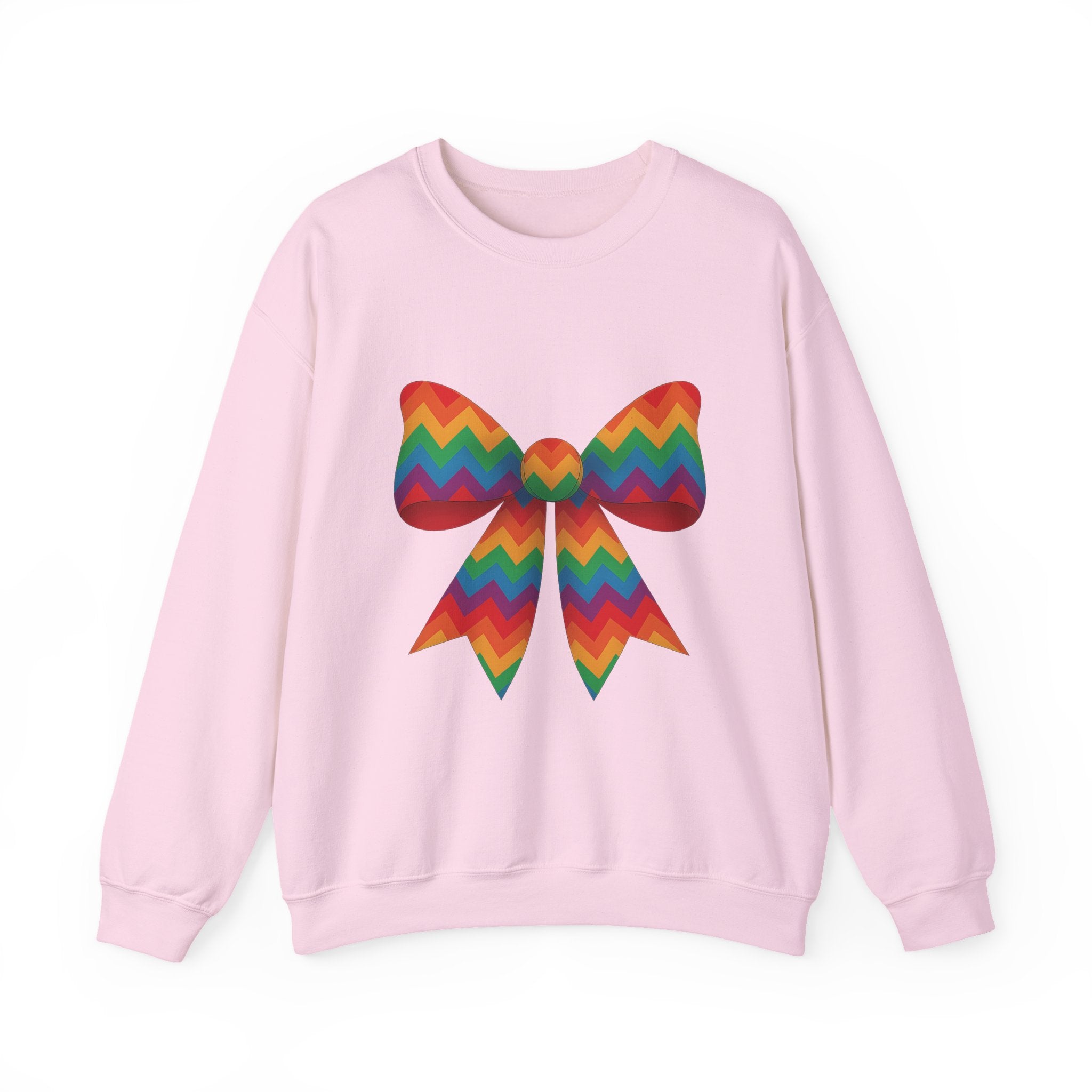 Rainbow Chevron Bow Sweatshirt for Girls, Cute Unisex Crewneck, Birthday Gift, Bow Sweatshirt,