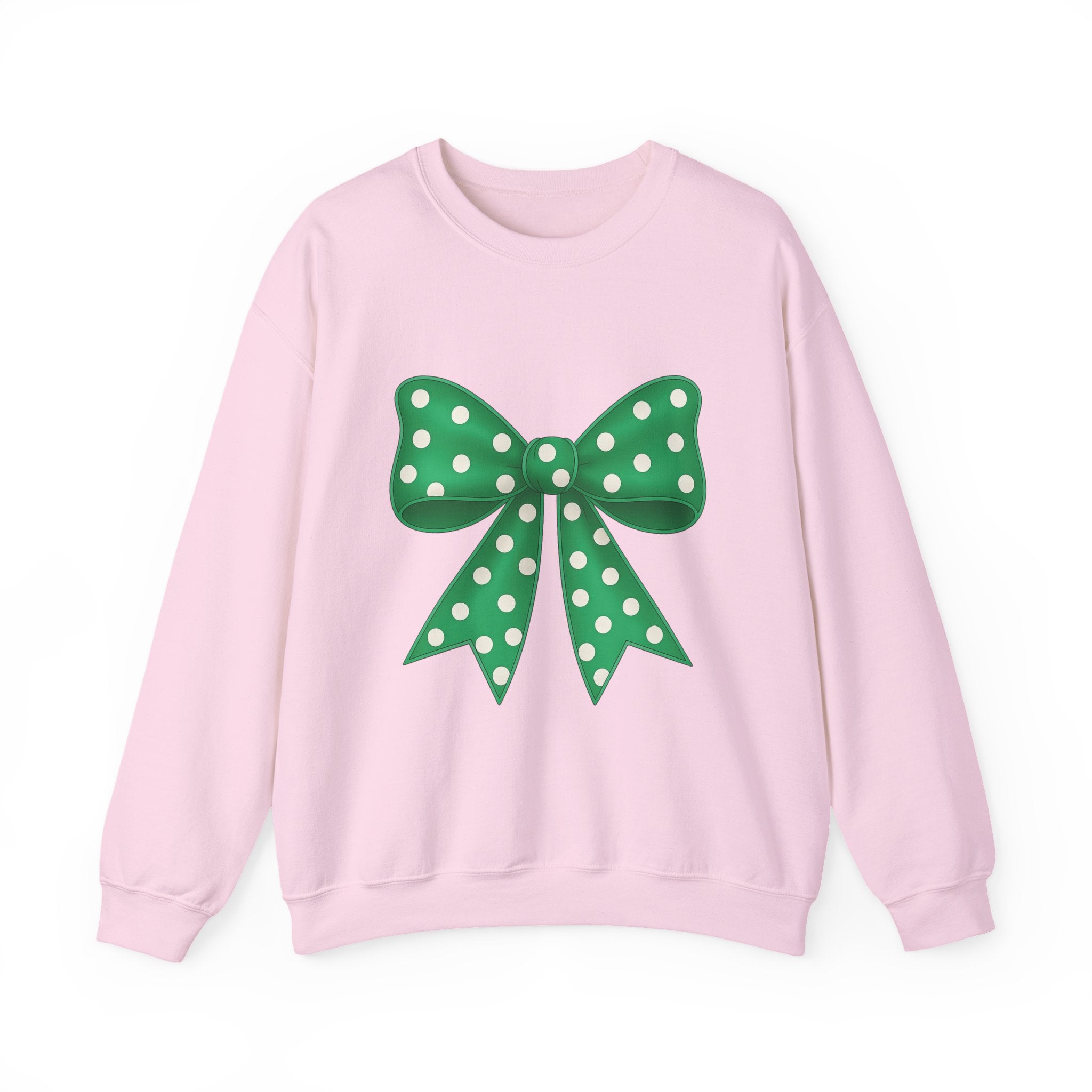 Christmas Polka Dot Bow Sweater, Cute Unisex Crewneck, Christmas Gift, Bow Sweatshirt, Greenand White Bow