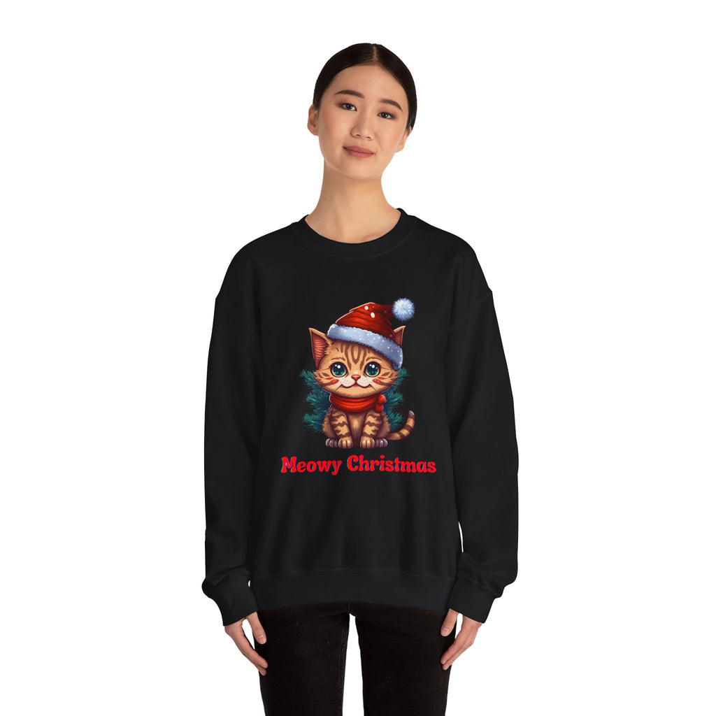 Meowy Cat Christmas Crewneck Sweatshirt - Christmas Fashion, Cozy Gift,Cat Apparel, Christmas Decor, Christmas Outfit