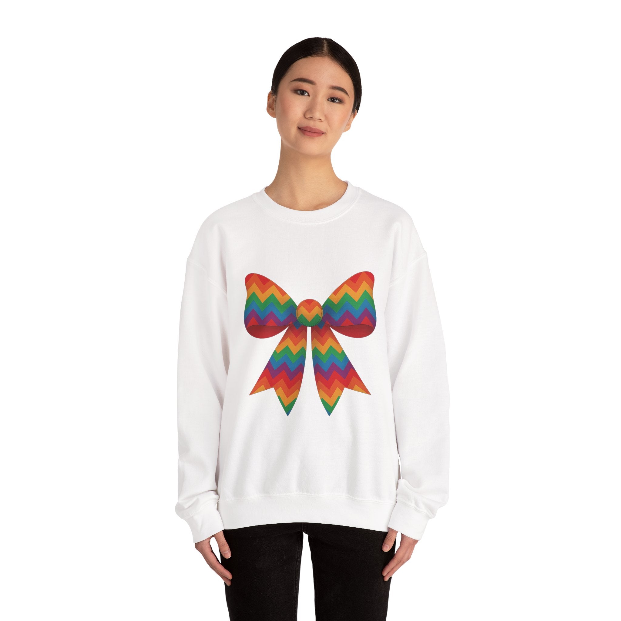 Rainbow Chevron Bow Sweatshirt for Girls, Cute Unisex Crewneck, Birthday Gift, Bow Sweatshirt,
