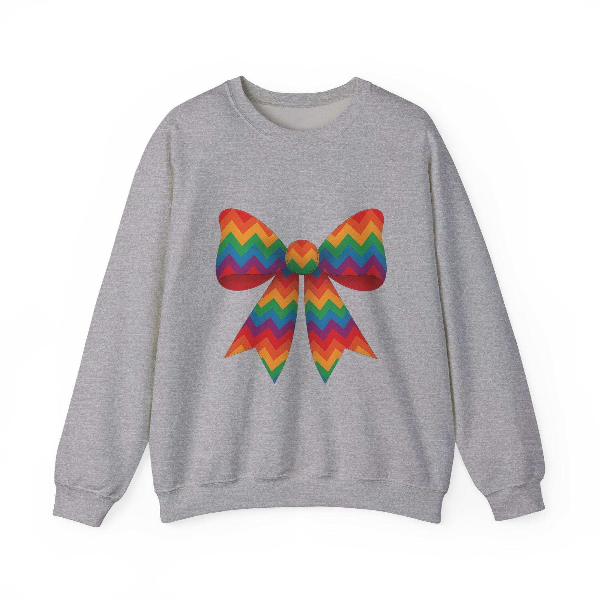 Rainbow Chevron Bow Sweatshirt for Girls, Cute Unisex Crewneck, Birthday Gift, Bow Sweatshirt,