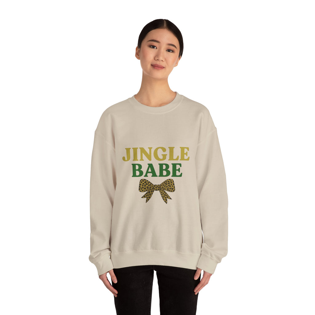 Jingle Babe Christmas Sweatshirt - Christmas Fashion, Cozy Gift, Christmas Apparel, Christmas Decor, Christmas Outfit, Leopard Bow