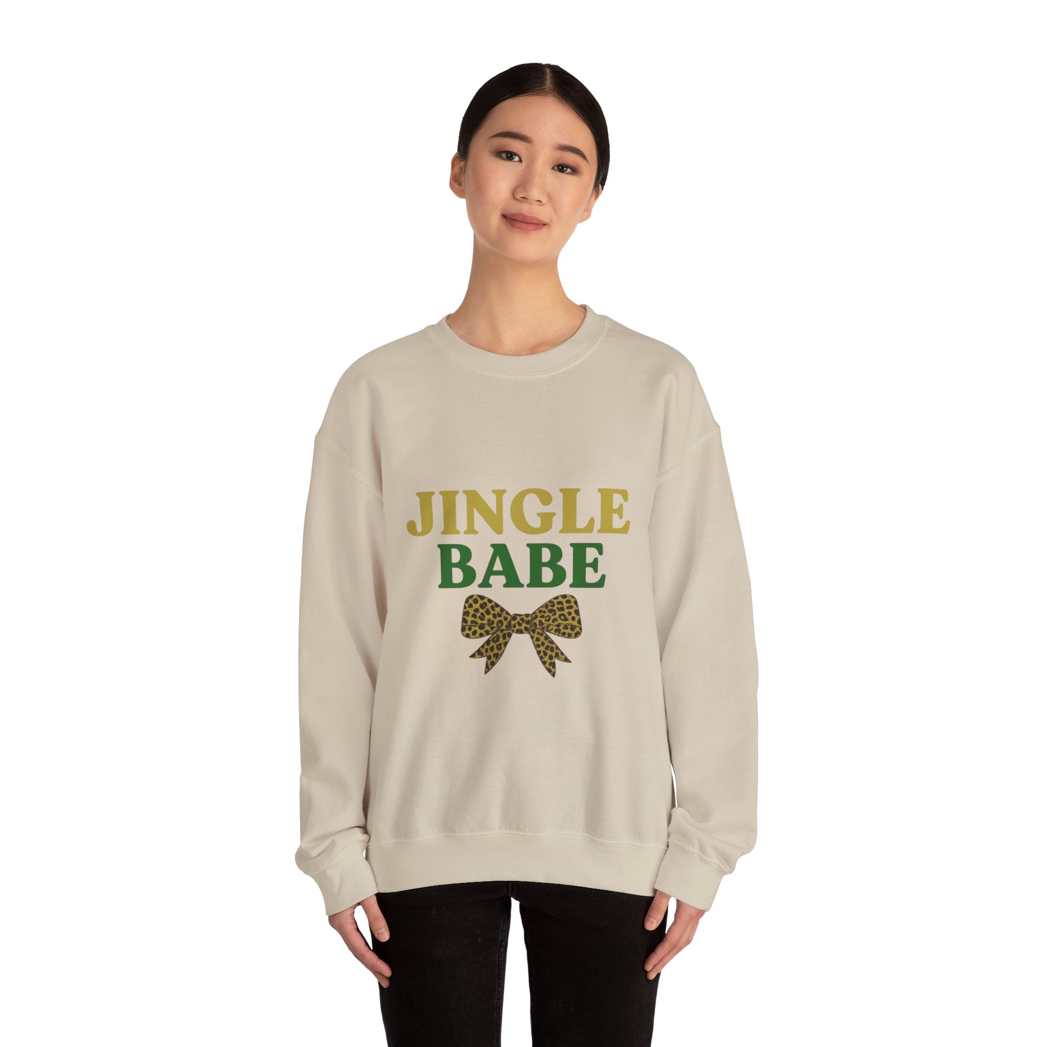 Jingle Babe Christmas Sweatshirt - Christmas Fashion, Cozy Gift, Christmas Apparel, Christmas Decor, Christmas Outfit, Leopard Bow
