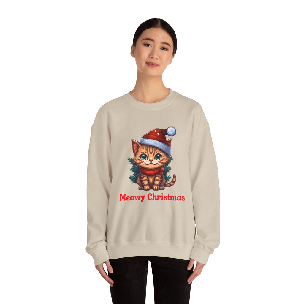 Meowy Cat Christmas Crewneck Sweatshirt - Christmas Fashion, Cozy Gift,Cat Apparel, Christmas Decor, Christmas Outfit