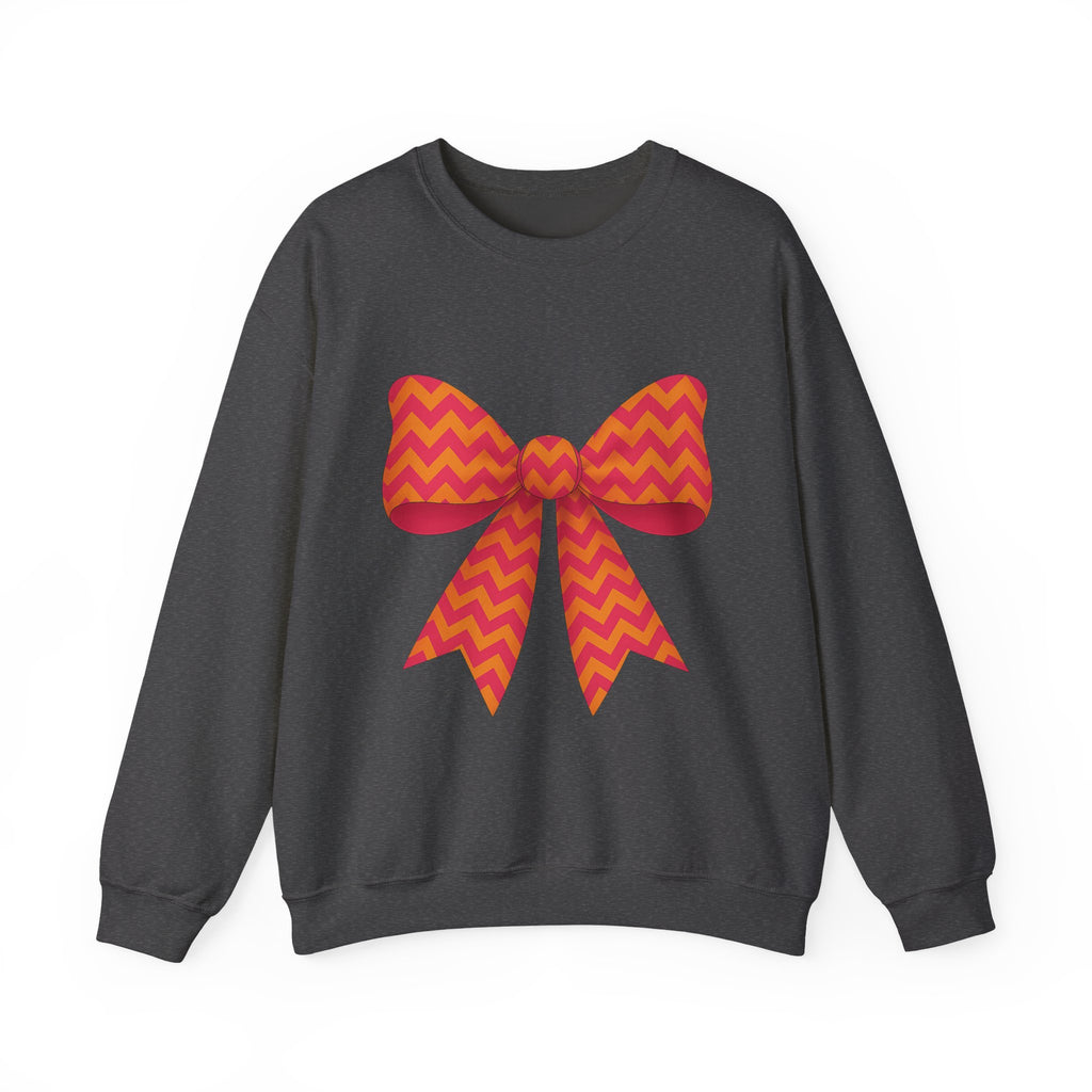 Orange and Pink Chevron Bow Sweatshirt, Cute Unisex Crewneck, Birthday Gift, Bow Sweatshirt, Bow Sweater