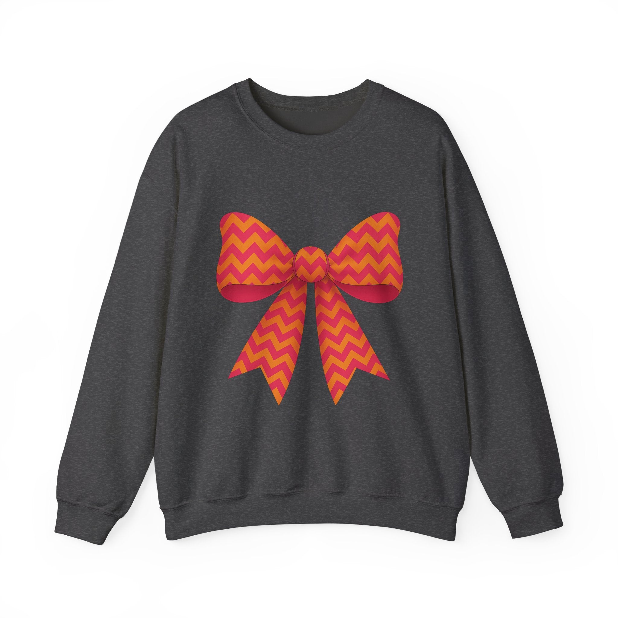 Orange and Pink Chevron Bow Sweatshirt, Cute Unisex Crewneck, Birthday Gift, Bow Sweatshirt, Bow Sweater