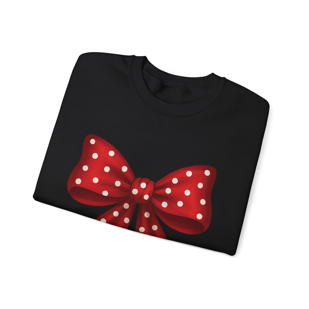 Christmas Polka Dot Bow Sweater, Cute Unisex Crewneck, Christmas Gift, Bow Sweatshirt, Red and White Bow