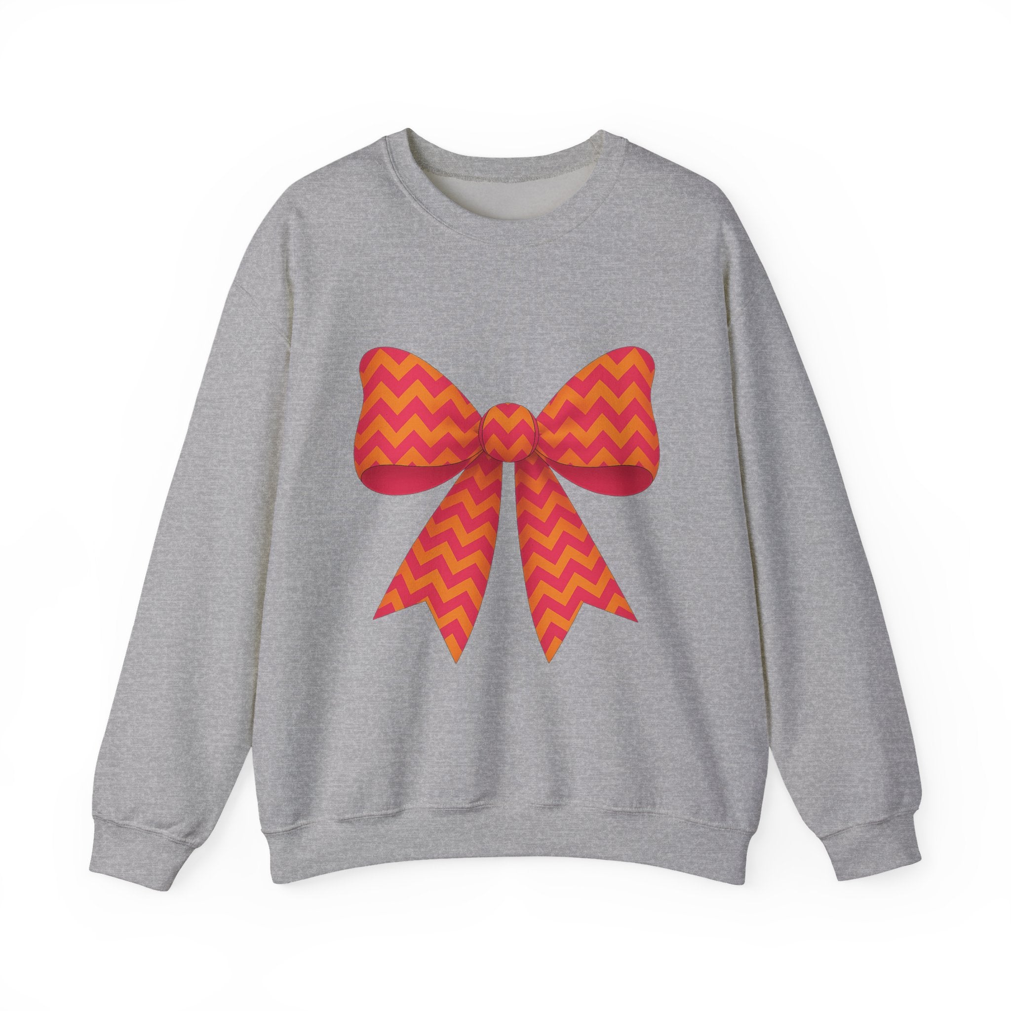 Orange and Pink Chevron Bow Sweatshirt, Cute Unisex Crewneck, Birthday Gift, Bow Sweatshirt, Bow Sweater